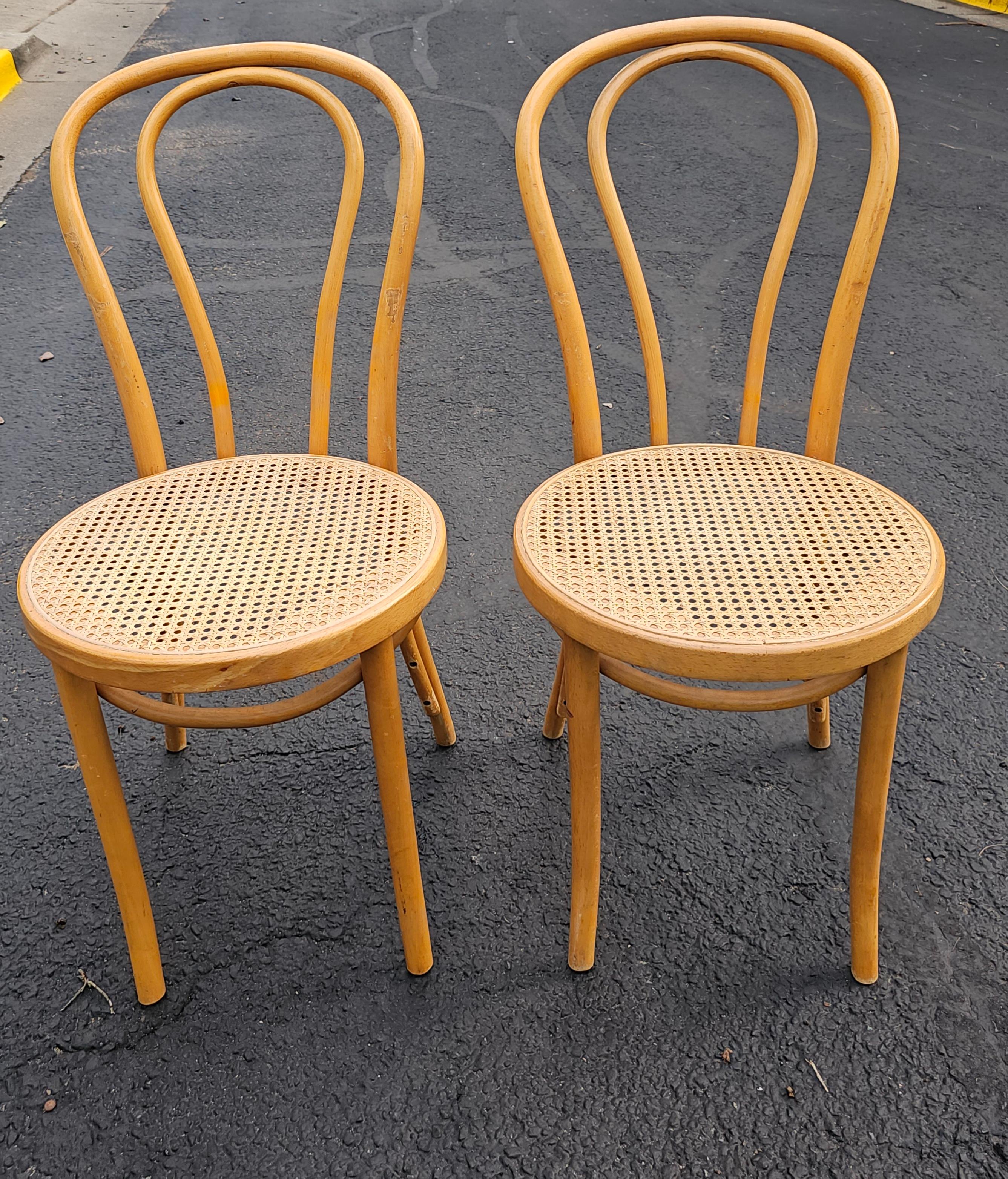 Mid-Century ZPM Radomsko Polish Bentwood Bistro Style Side Chairs, Pair  For Sale 1