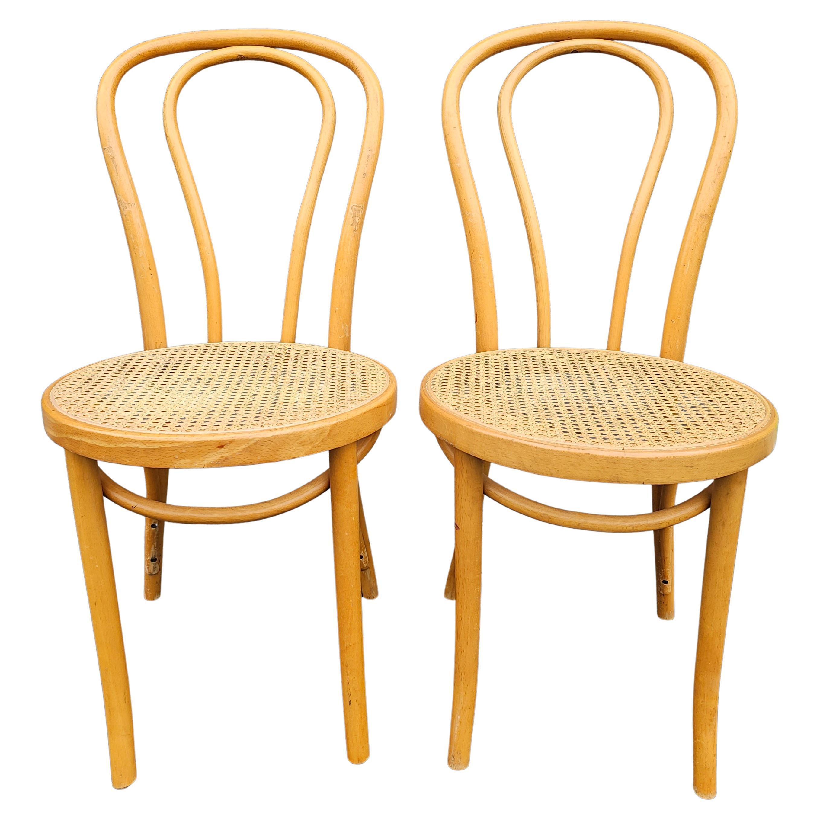 Mid-Century ZPM Radomsko Polish Bentwood Bistro Style Side Chairs, Pair 