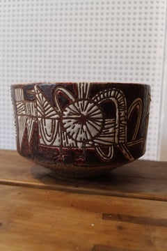 Midcentury, circa 1950, Jean Derval, Ceramic Enameled Bowl, Cup, Birds Pattern