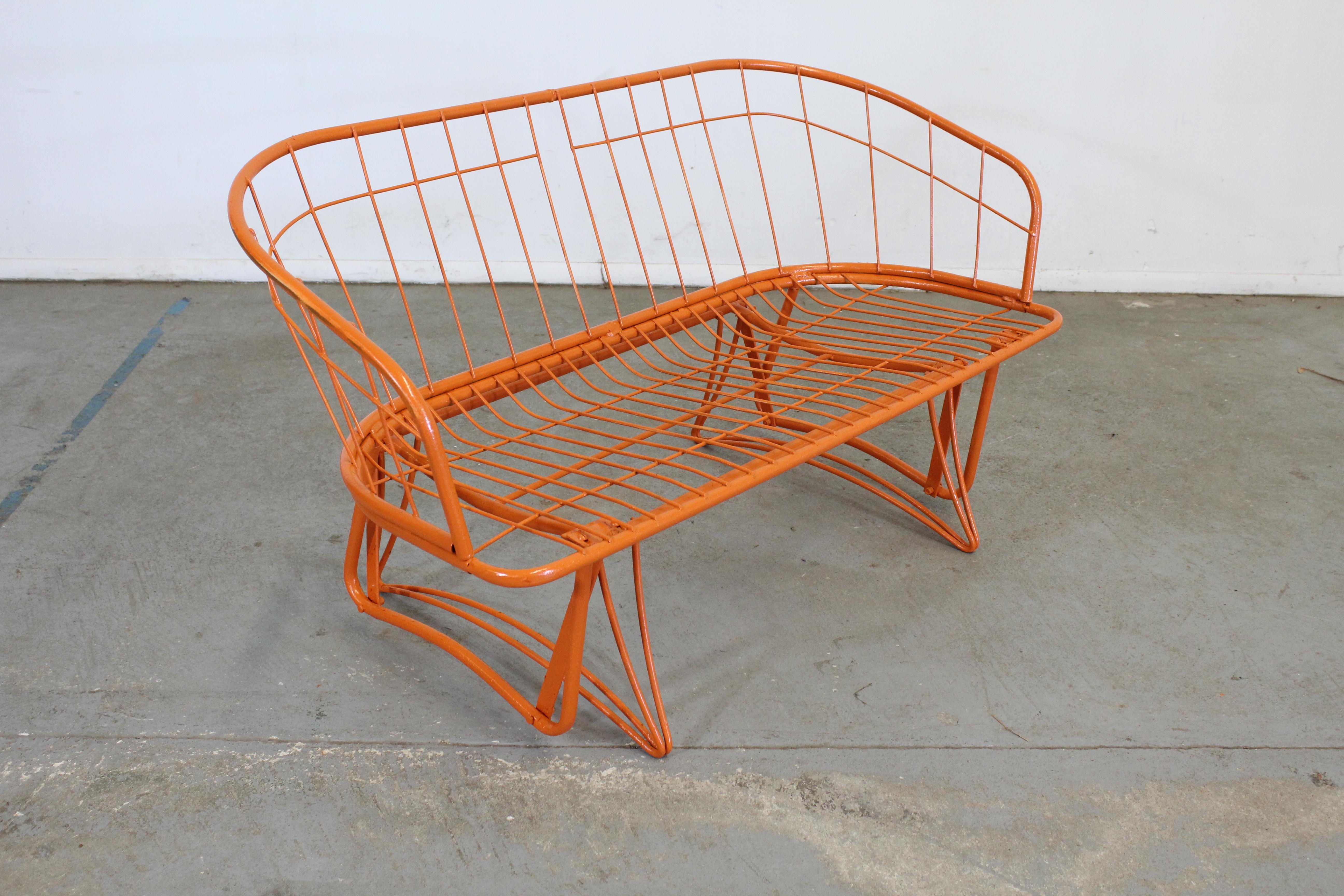 20th Century Mid-CenturyAtomic Orange Homecrest Outdoor Metal Curved Back Glider Bench