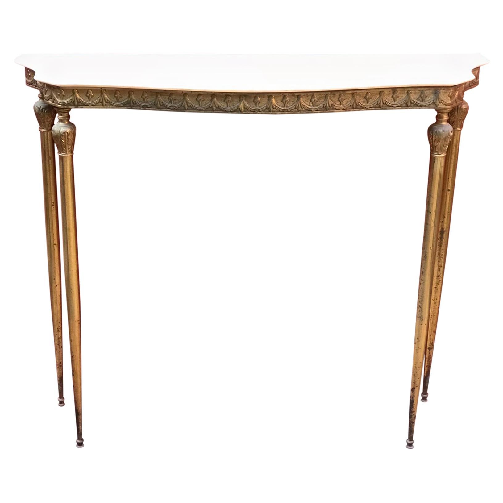 Mid-CenturyItalian Console Table in Brass For Sale
