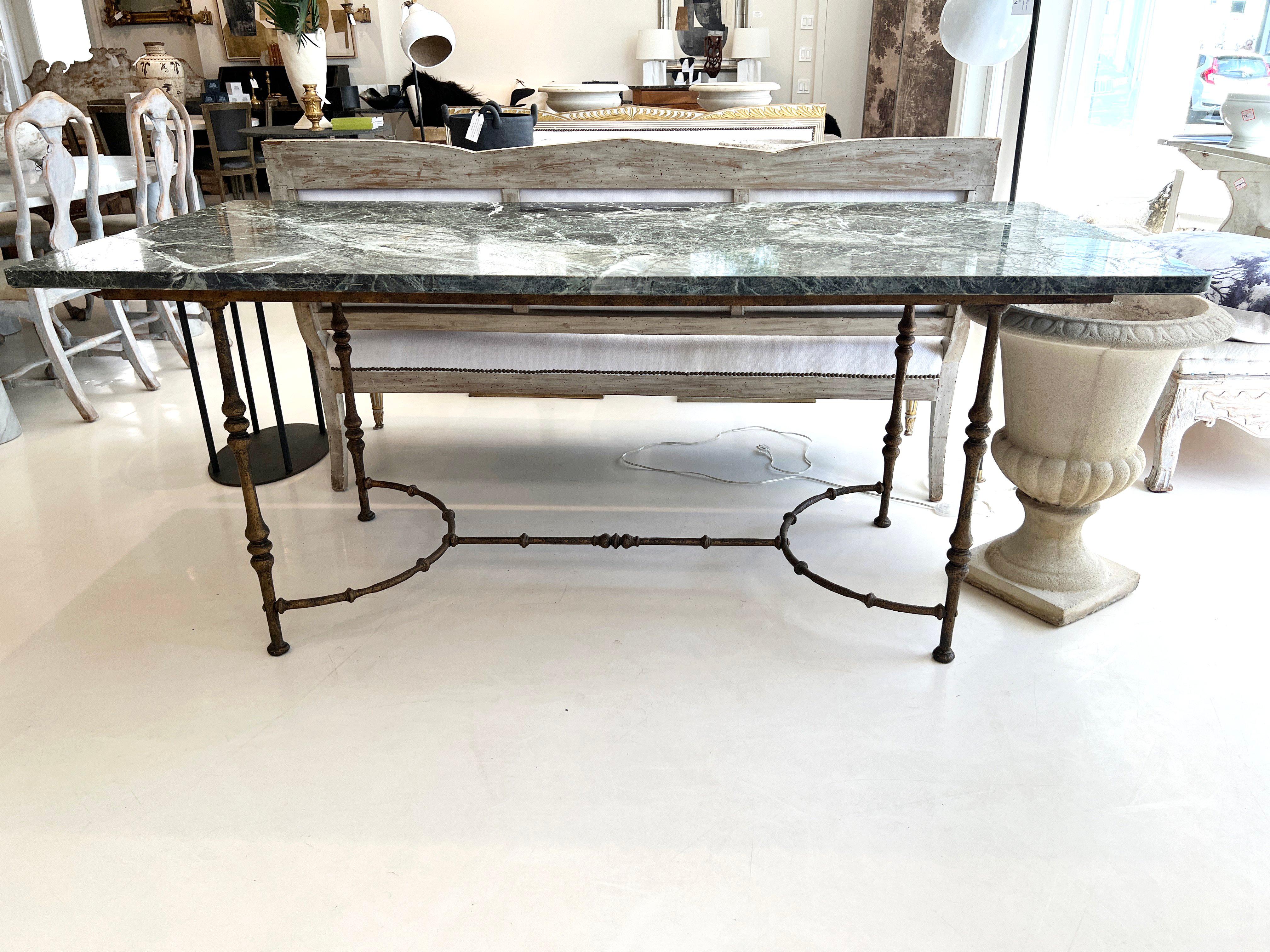 Mid-Century Modern Mid-Century Large Maison Jansen Console Table with Iron Base and Stone Top For Sale