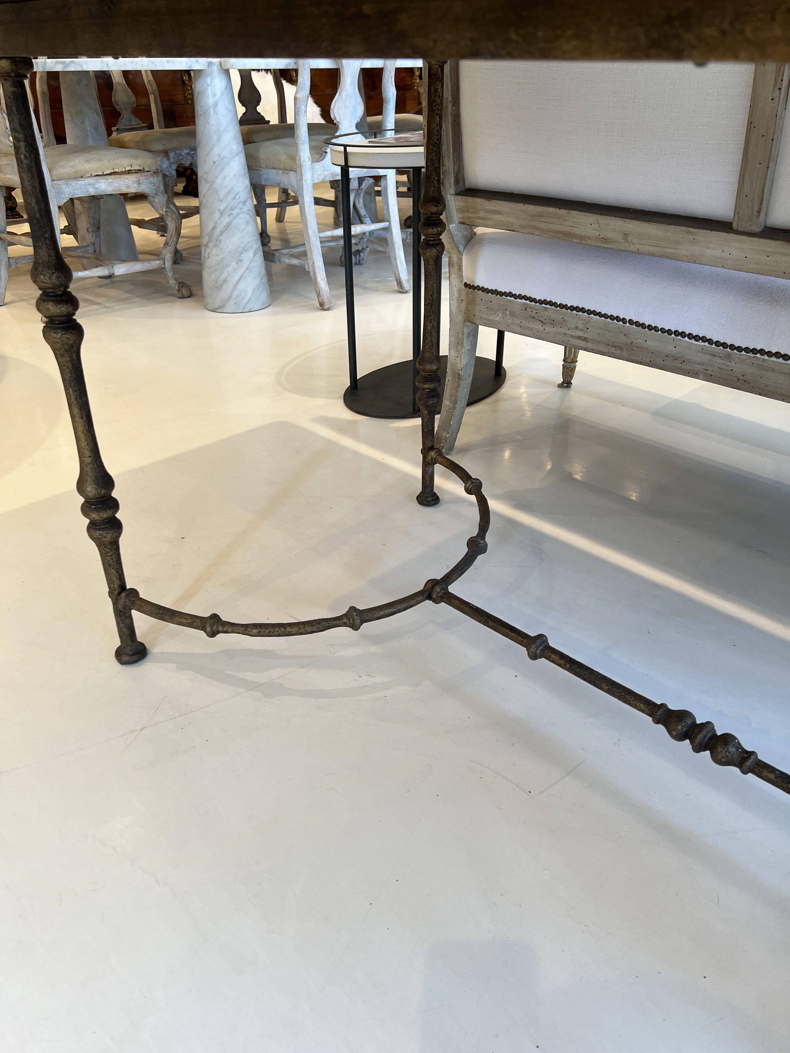 Mid-Century Large Maison Jansen Console Table with Iron Base and Stone Top In Fair Condition For Sale In New Orleans, LA