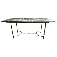 Mid-Century Large Maison Jansen Console Table with Iron Base and Stone Top
