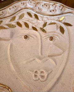 Mid-CenturyModern Large Brutalist Ceramic and Bronze Sculptural Platter