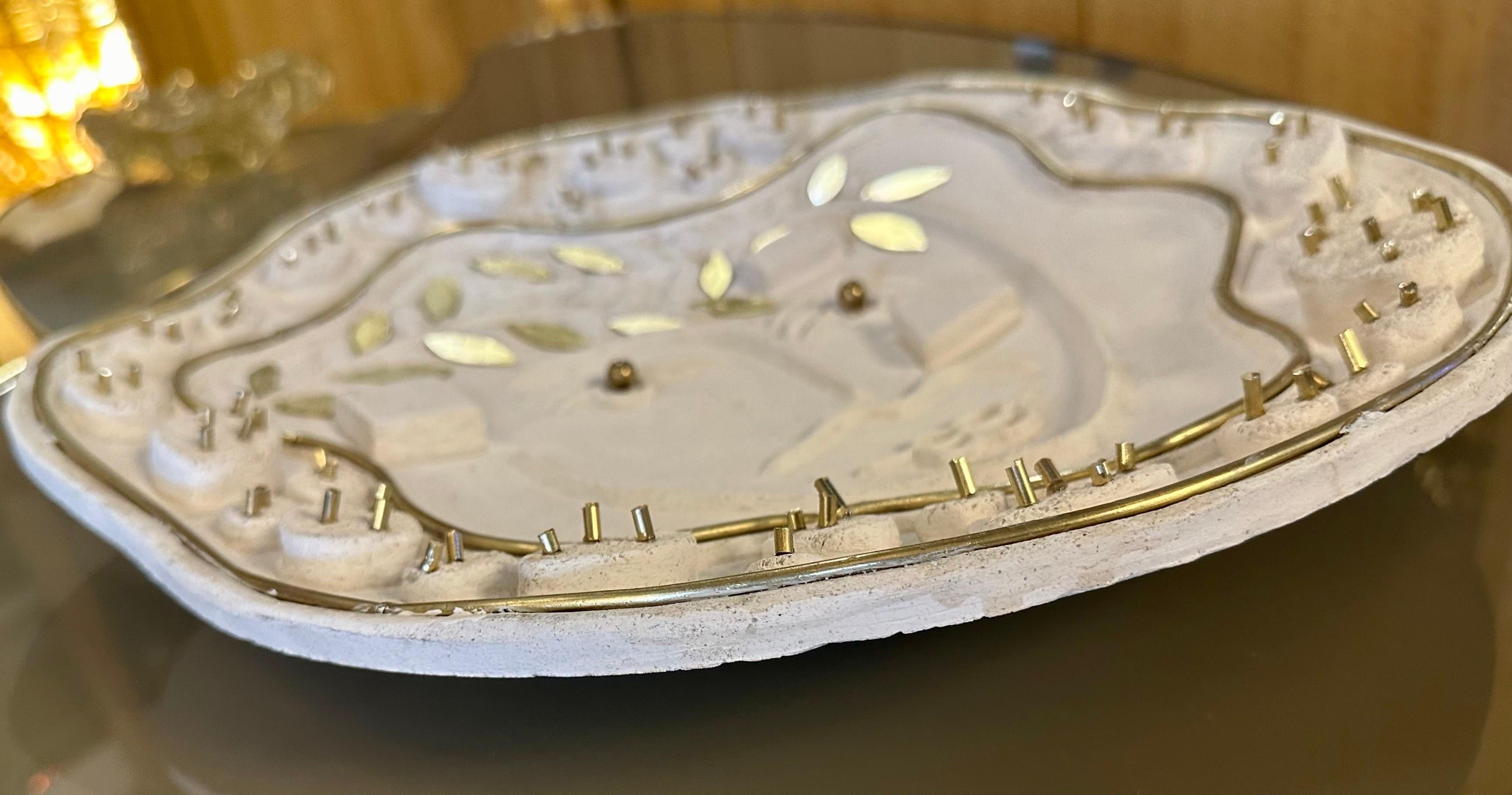 Mid-Century Modern Mid-CenturyModern Large Brutalist Ceramic and Bronze Sculptural Platter For Sale