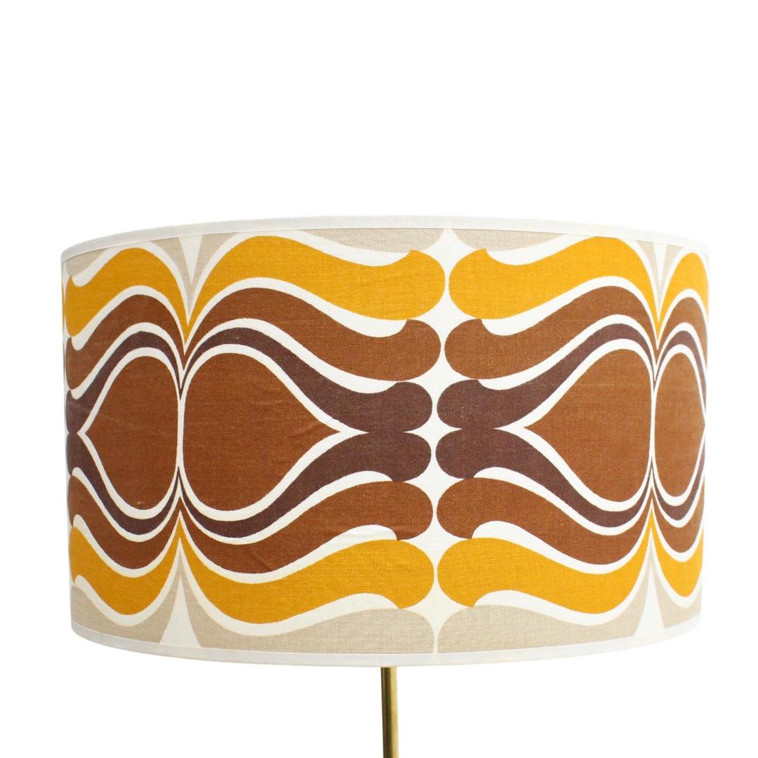British Mid CenturyTeak Standing Floor Lamp & Psychedelic Shade For Sale