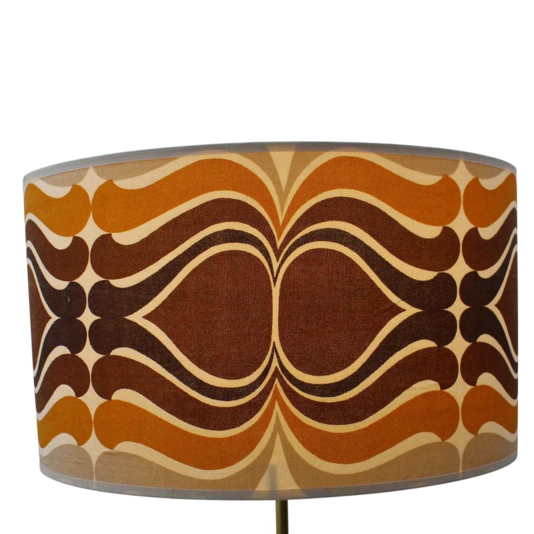Wood Mid CenturyTeak Standing Floor Lamp & Psychedelic Shade For Sale