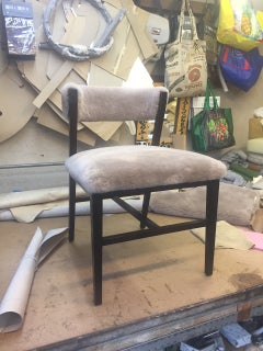 Mid Century Walnut Dining Chair with leather upholstery in Black orbrown Leather