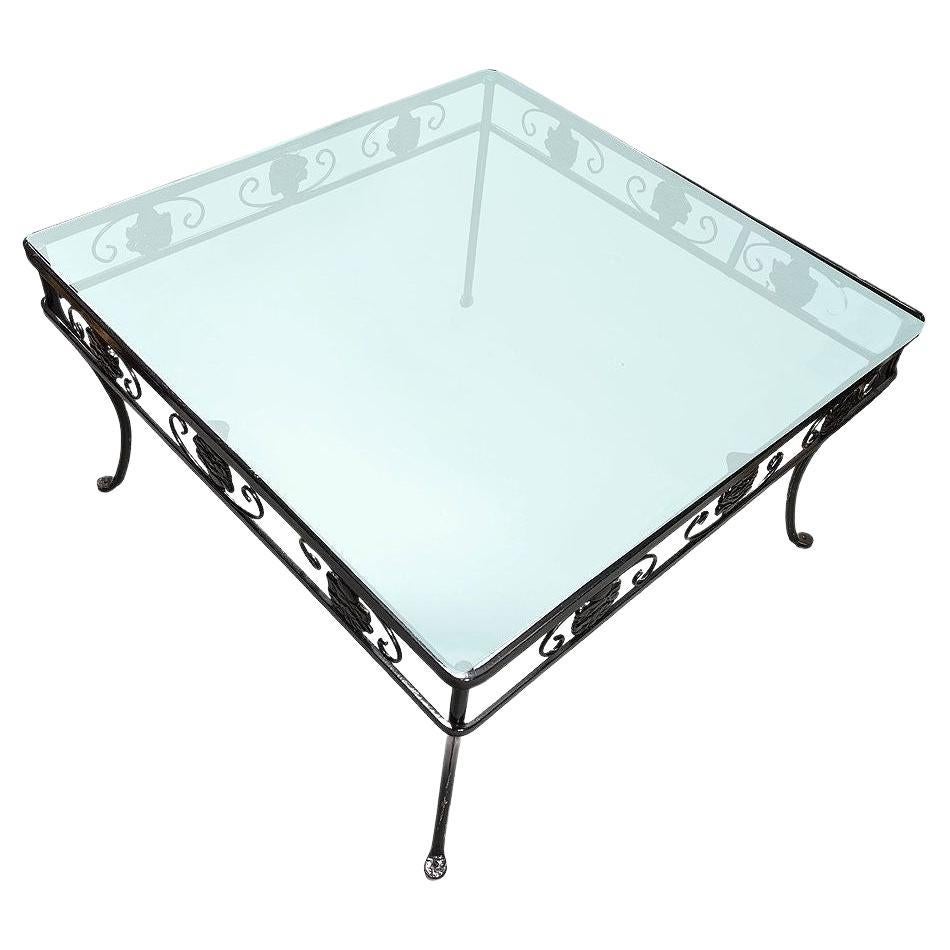 Schmiedeeisen efeu couchtisch für draußen mit glasplatte von Saternini (Mitte des Jahrhunderts)