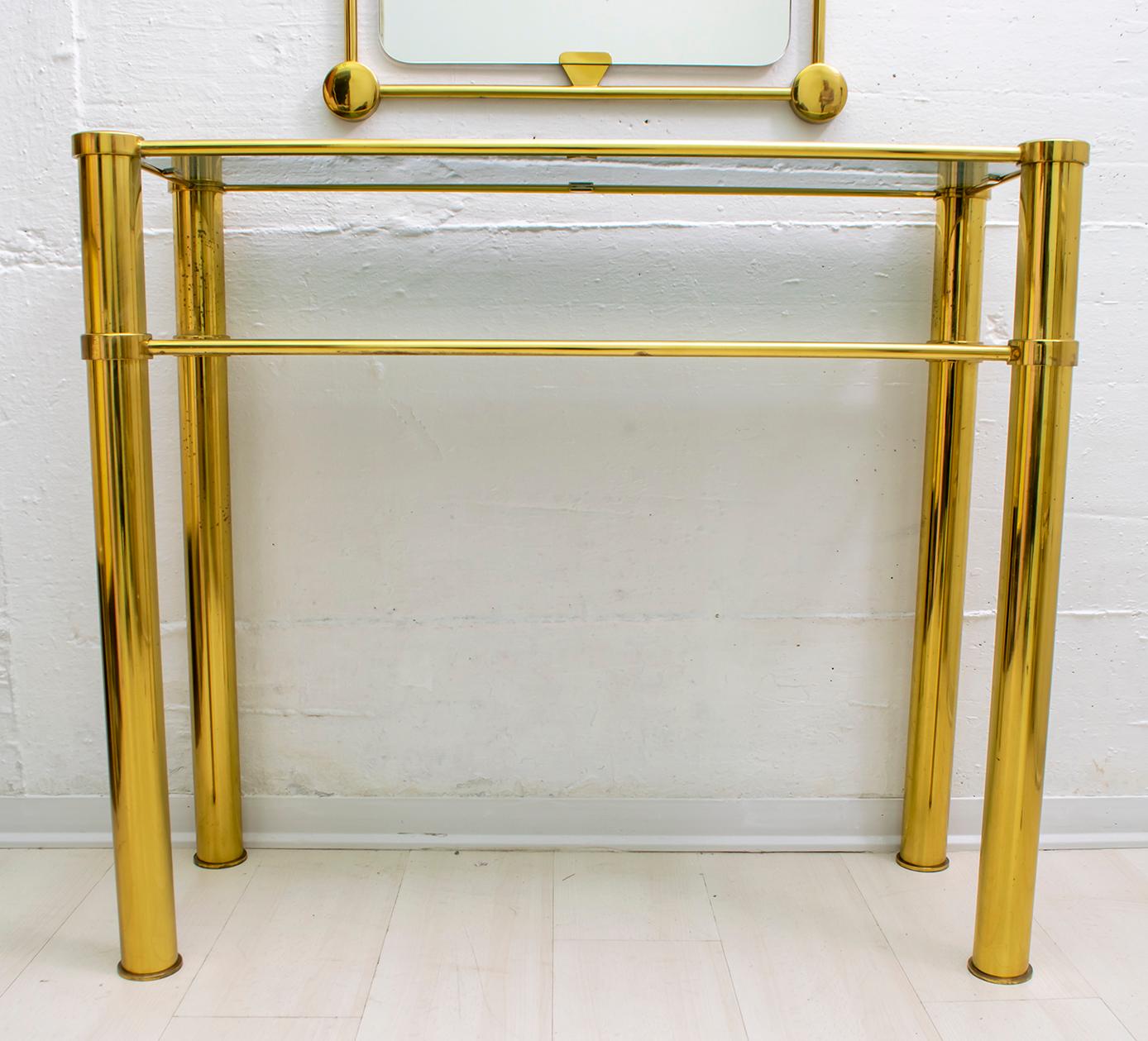 Late 20th Century Mid-Century Modern Italian Brass Console with Coordinated Mirror, 1970s