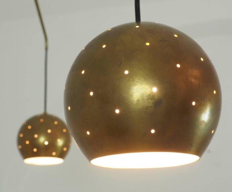 Turned Mid Century Brass Black Large Mobile Chandelier, “ Magico e Meditativo“ 20th C For Sale