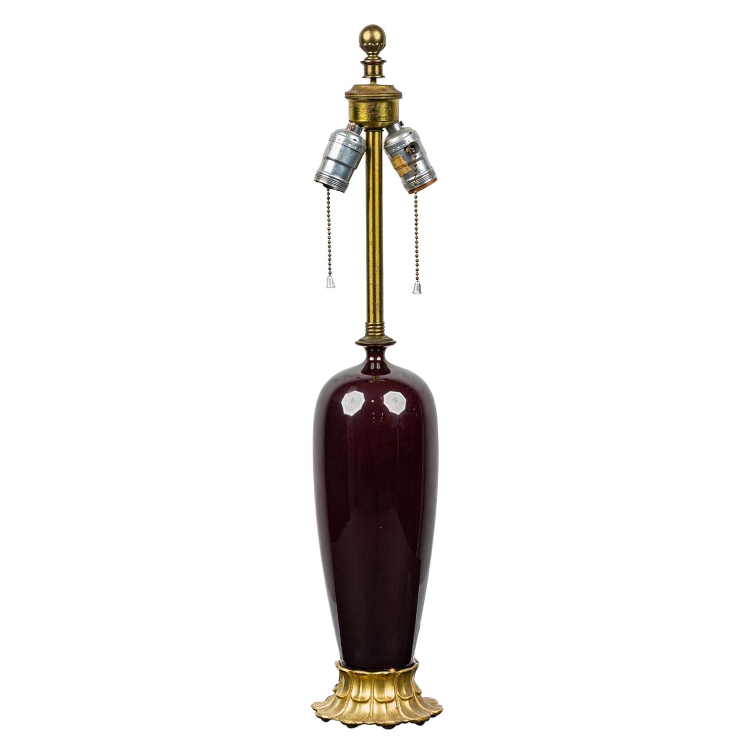 Mid-Centuy-Style Oxblood Glass and Brass Table Lamp