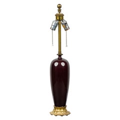 Mid-Centuy-Style Oxblood Glass and Brass Table Lamp