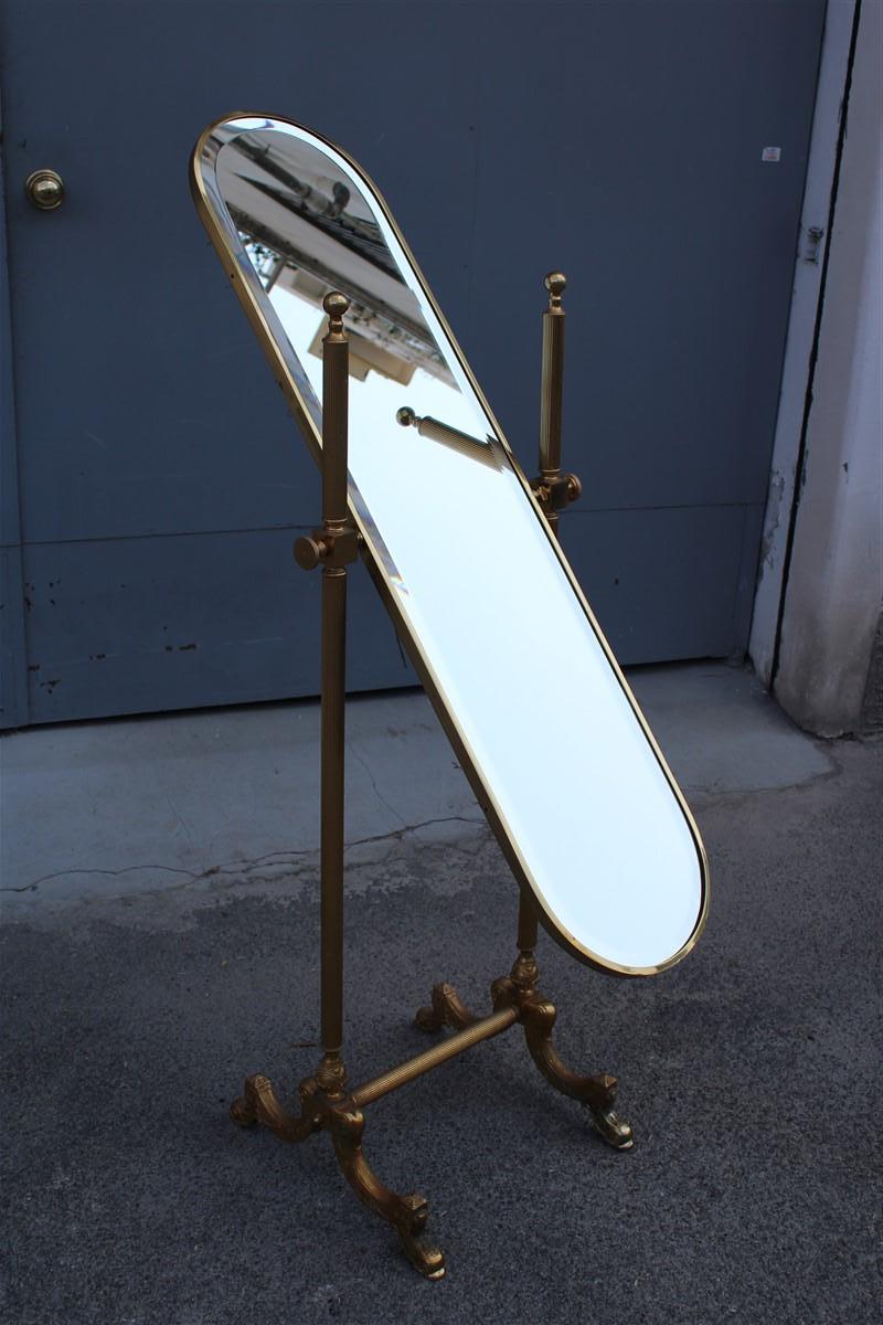 Mid-century Italian Design Tilting Bedroom Mirror in Solid Brass Gold 1950s  For Sale 6
