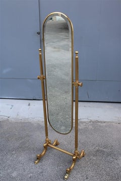 Mid-century Italian Design Tilting Bedroom Mirror in Solid Brass Gold 1950s