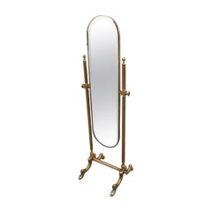 Mid-century Italian Design Tilting Bedroom Mirror in Solid Brass Gold 1950s