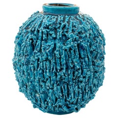 Vintage Mid-Cenury Modern "Chamotte" Vase in Corn Blue Color by Gunnar Nylund, Rörstrand