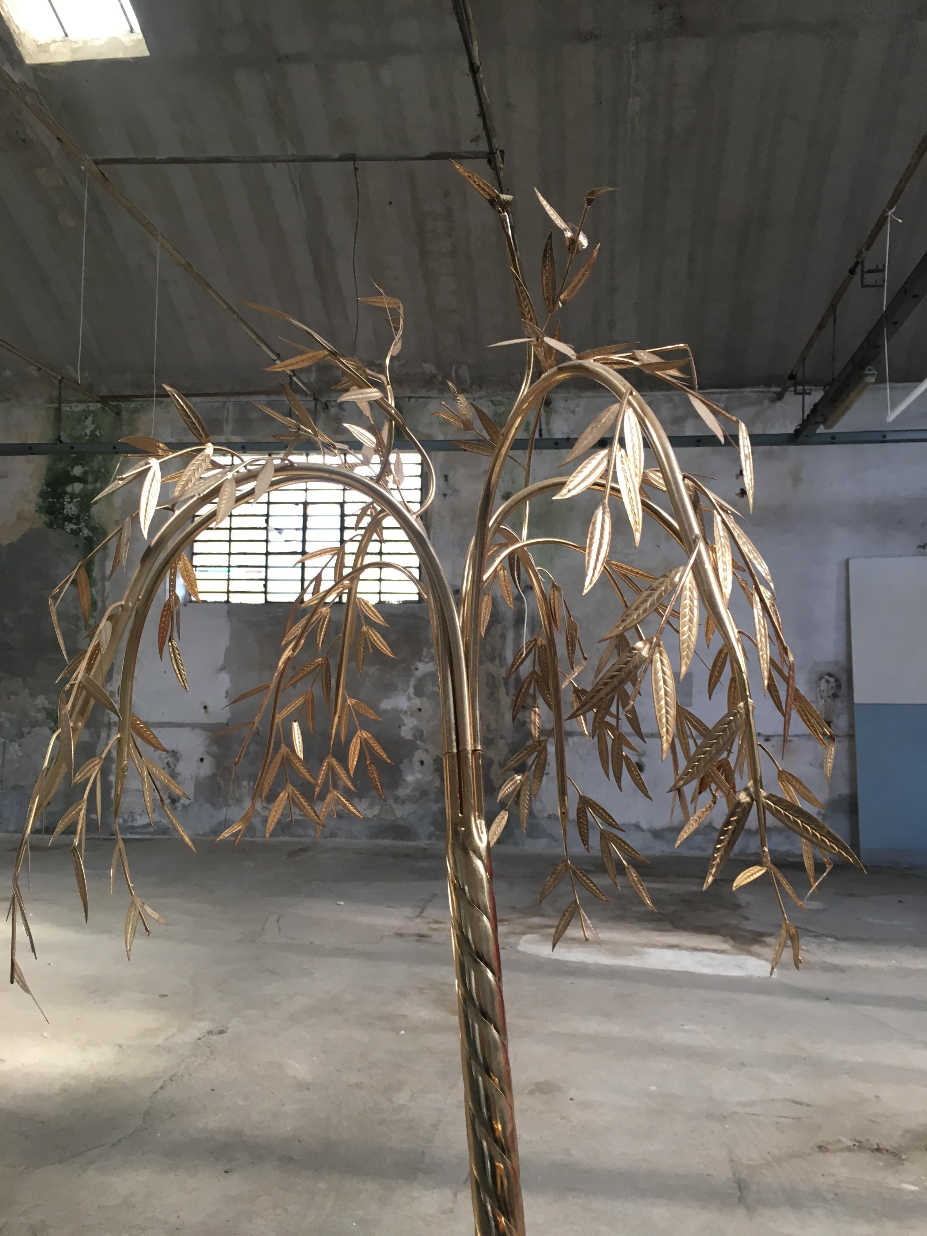 Mid-Century Modern Italian Fountain with Gilt Brass Swans and Weeping Willow 3