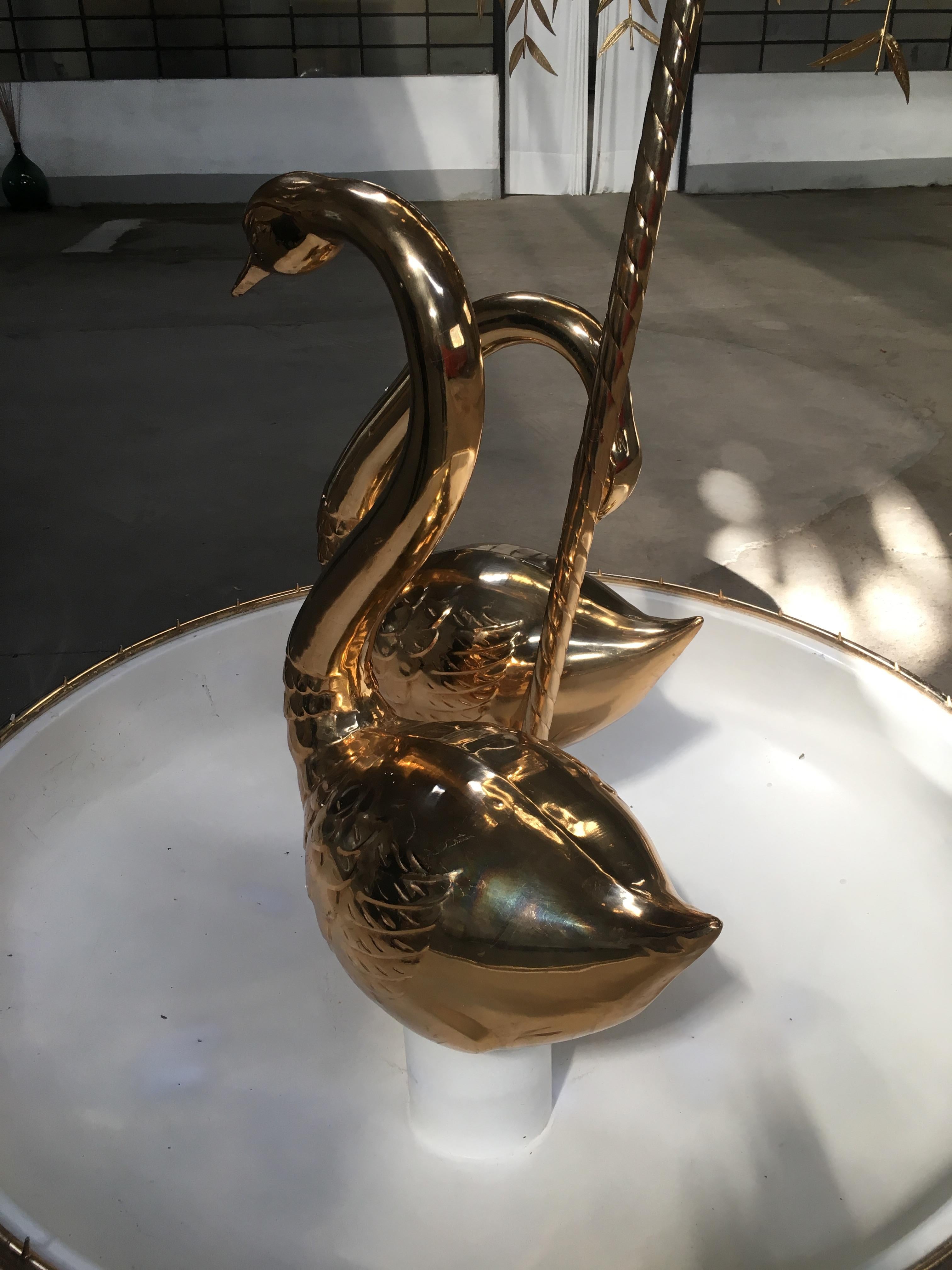 Mid-Century Modern Italian Fountain with Gilt Brass Swans and Weeping Willow 7