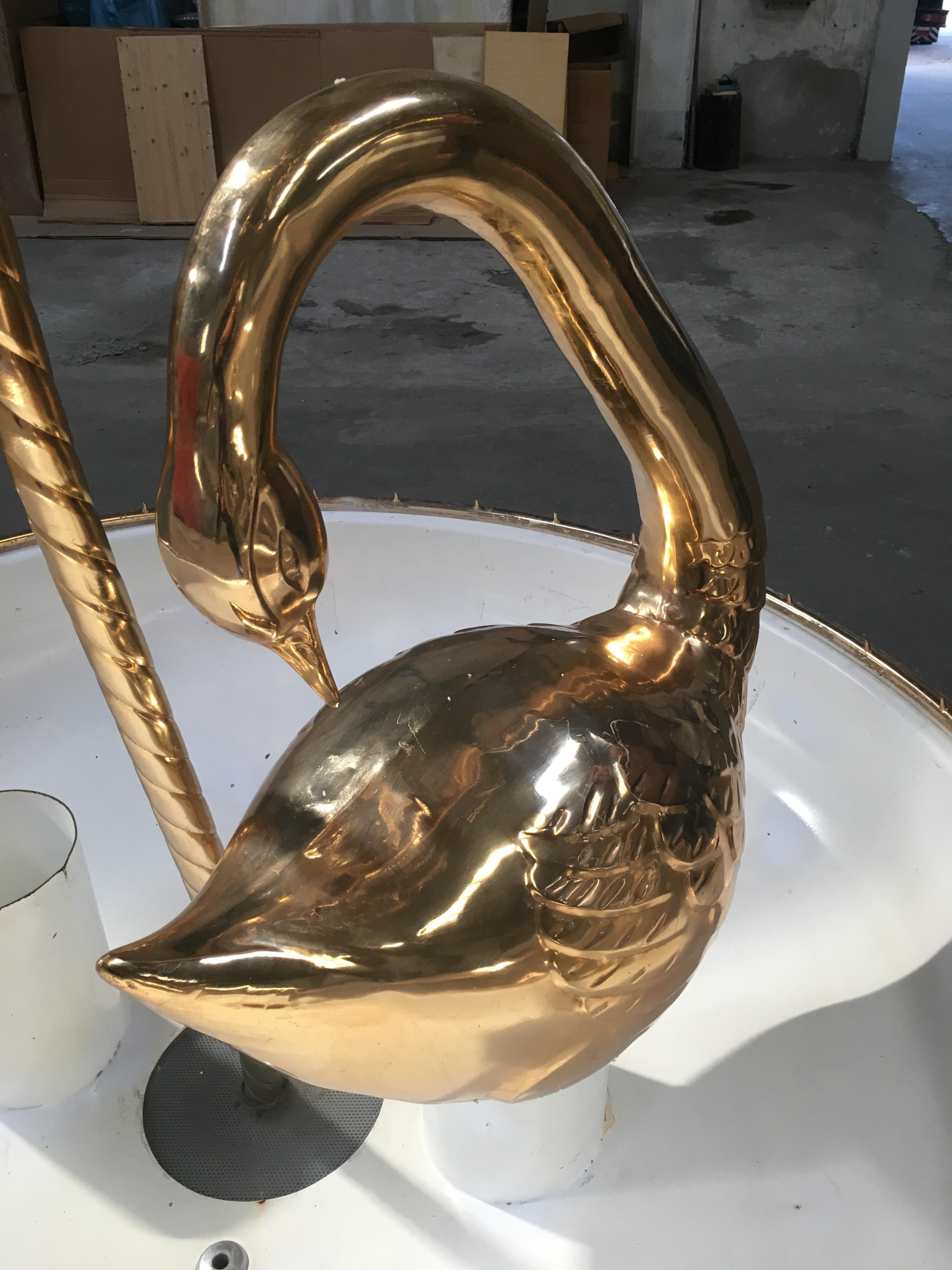 Mid-Century Modern Italian Fountain with Gilt Brass Swans and Weeping Willow 6