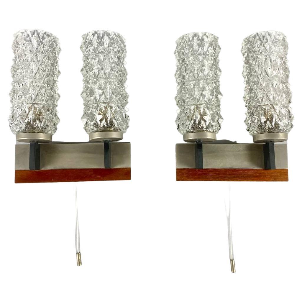 Mid-Cenury Modern Pair of Wall Sconces Vintage Double Light Wall Lamps For Sale