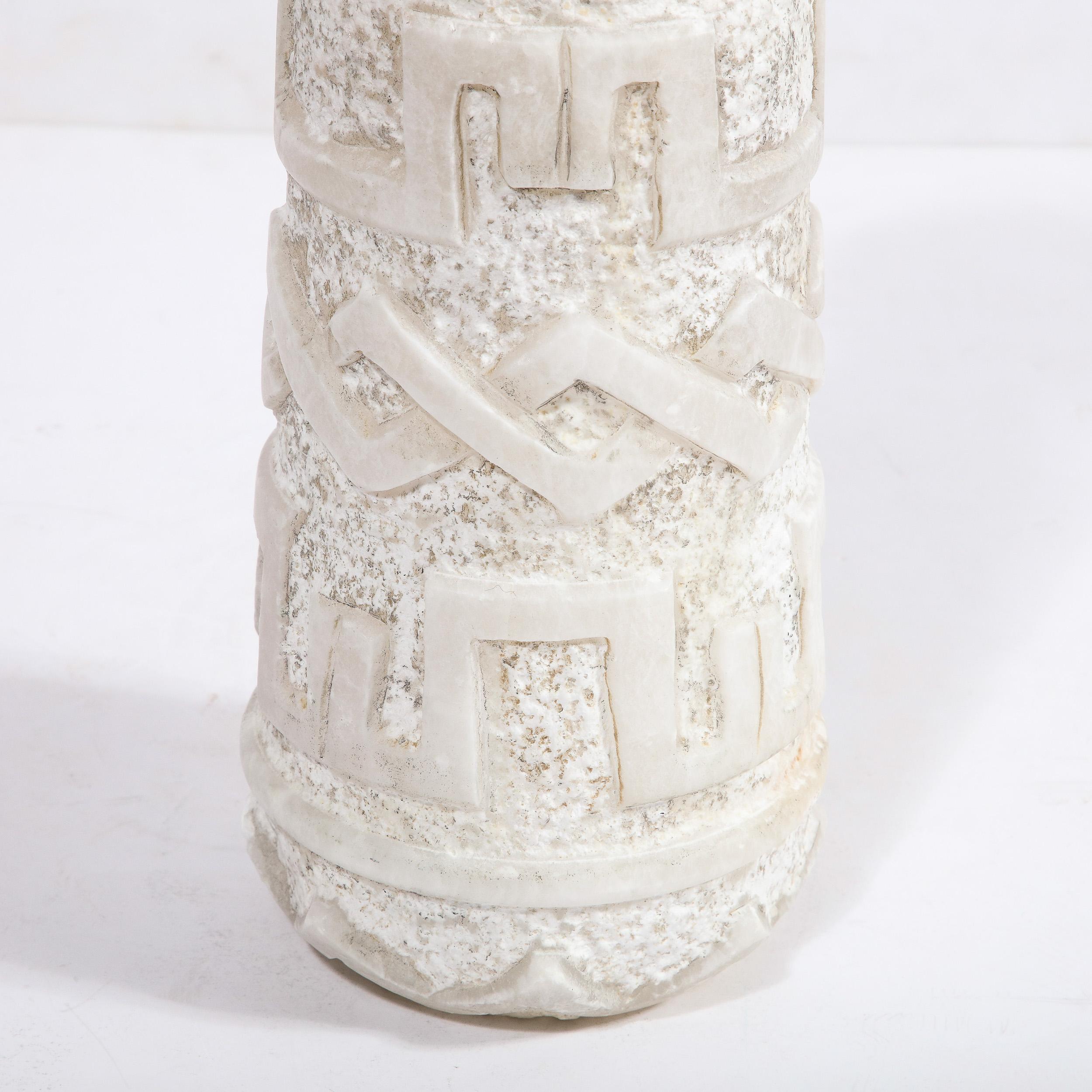 Mid-Cenury Primitivist Marble Vase with Relief Carved Geometric Detailing For Sale 3