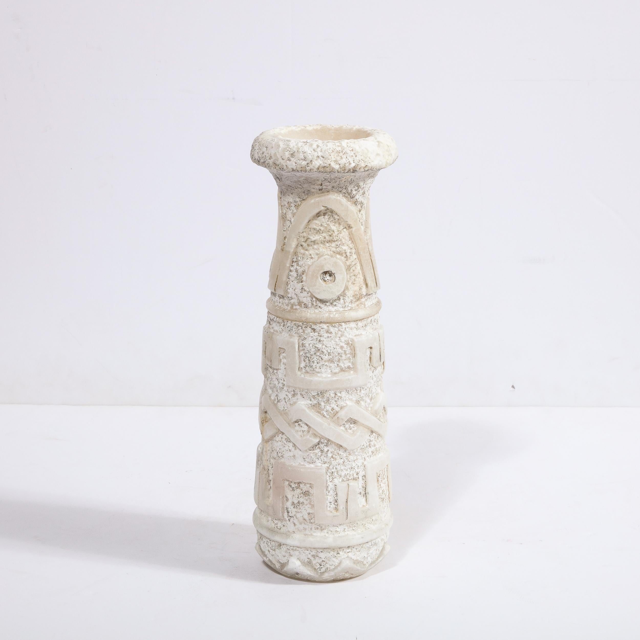 Mid-Cenury Primitivist Marble Vase with Relief Carved Geometric Detailing For Sale 4
