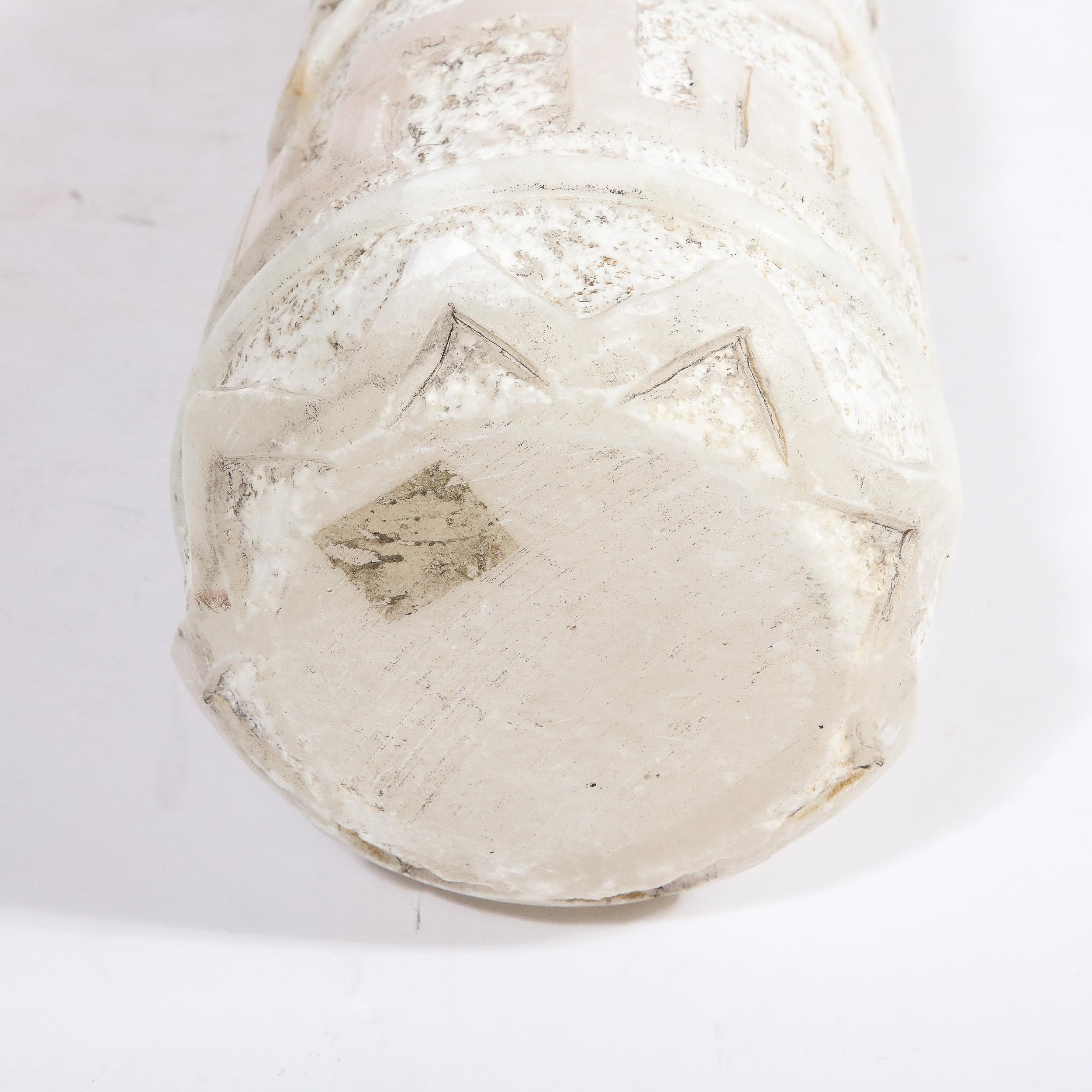 Mid-Cenury Primitivist Marble Vase with Relief Carved Geometric Detailing For Sale 6
