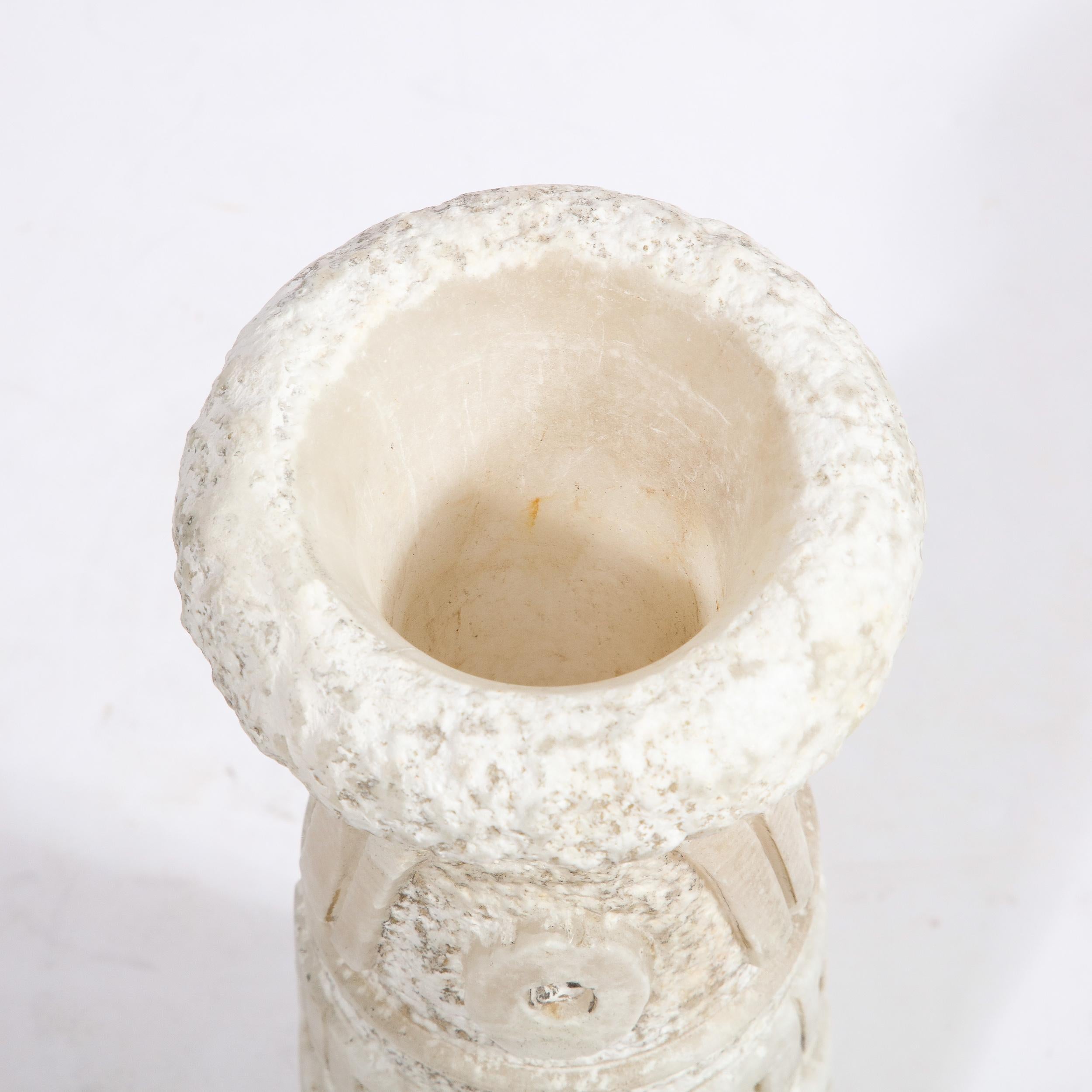 Mid-Cenury Primitivist Marble Vase with Relief Carved Geometric Detailing For Sale 7
