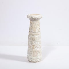 Mid-Cenury Primitivist Marble Vase with Relief Carved Geometric Detailing