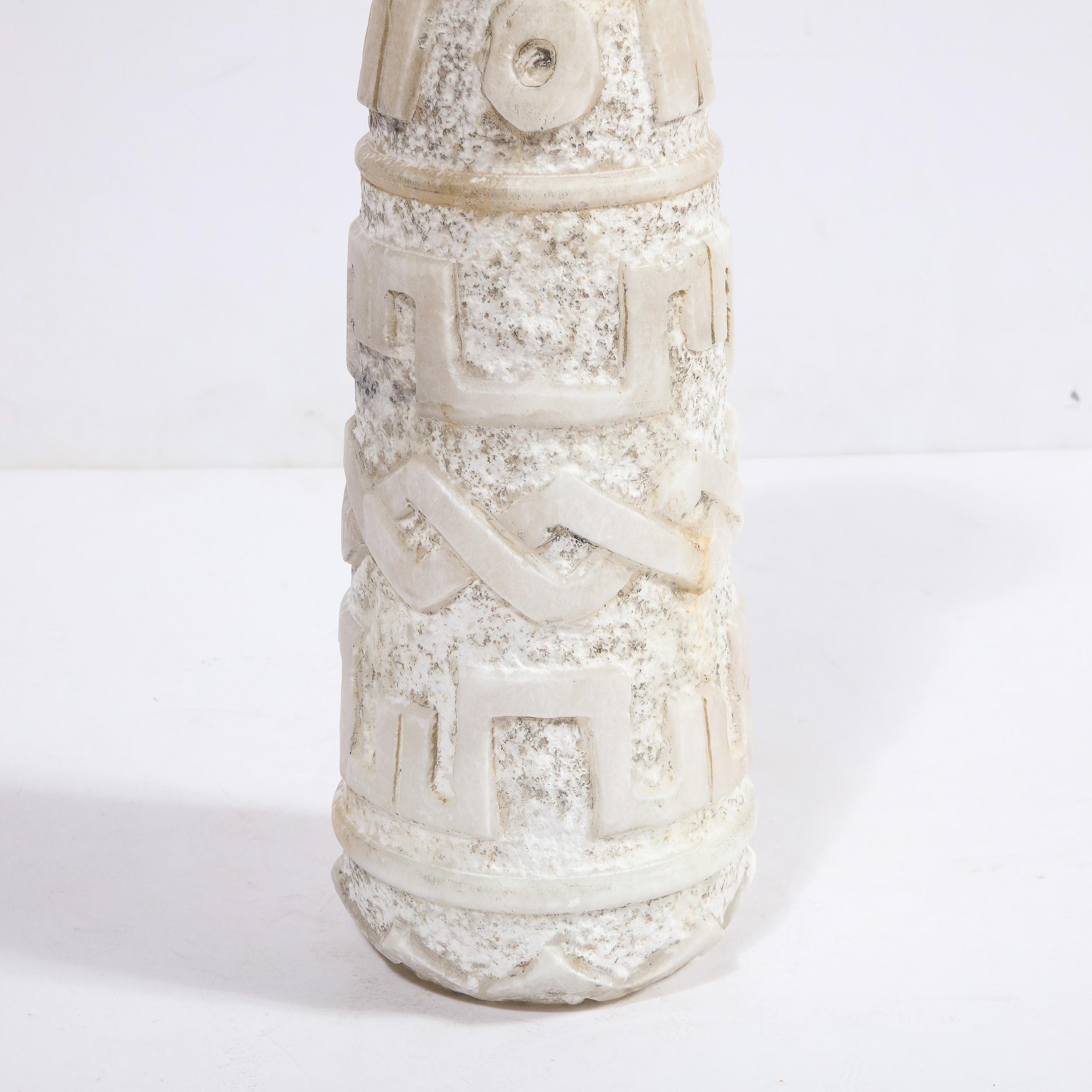 Mid-20th Century Mid-Cenury Primitivist Marble Vase with Relief Carved Geometric Detailing For Sale