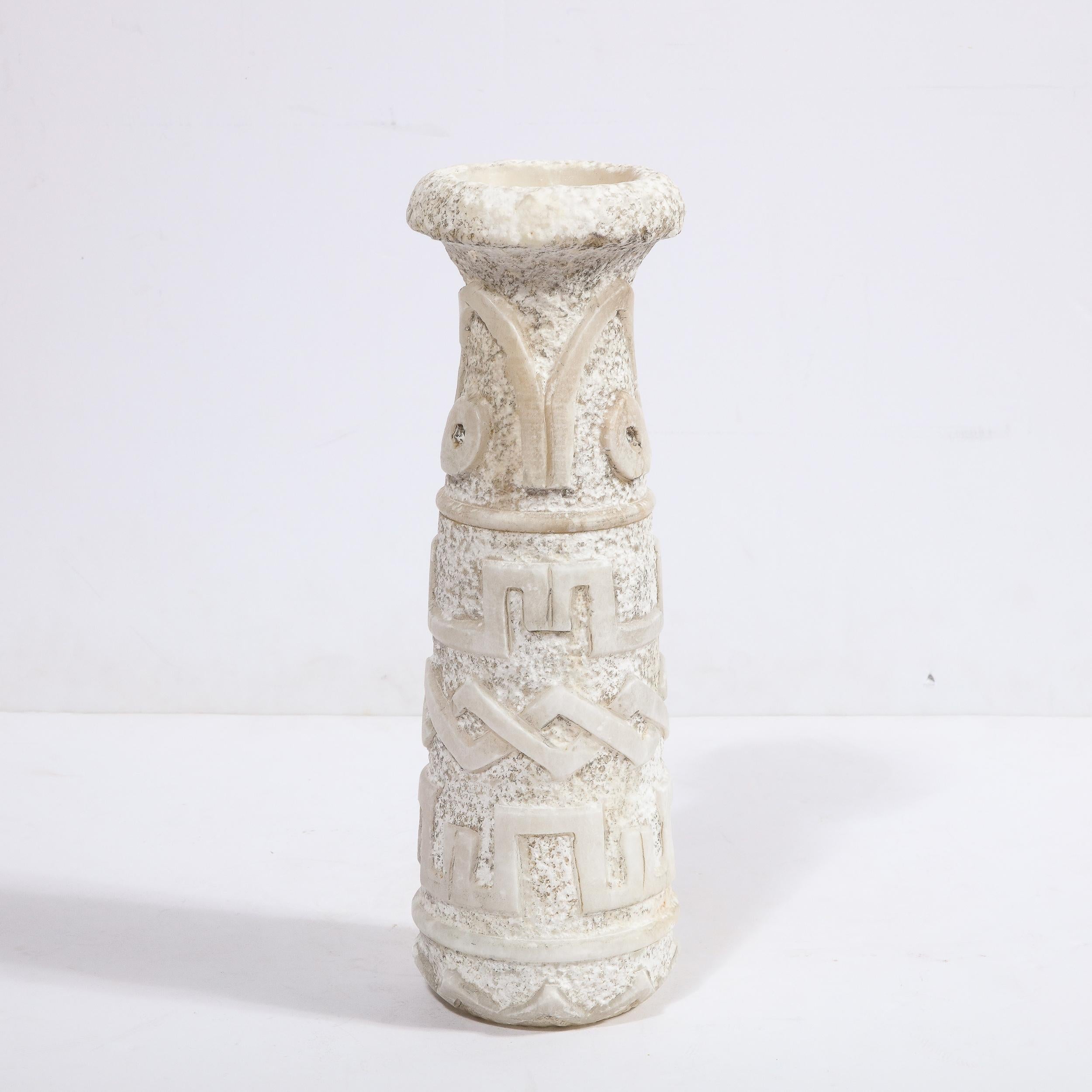 Mid-Cenury Primitivist Marble Vase with Relief Carved Geometric Detailing For Sale 2