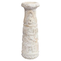 Retro Mid-Cenury Primitivist Marble Vase with Relief Carved Geometric Detailing