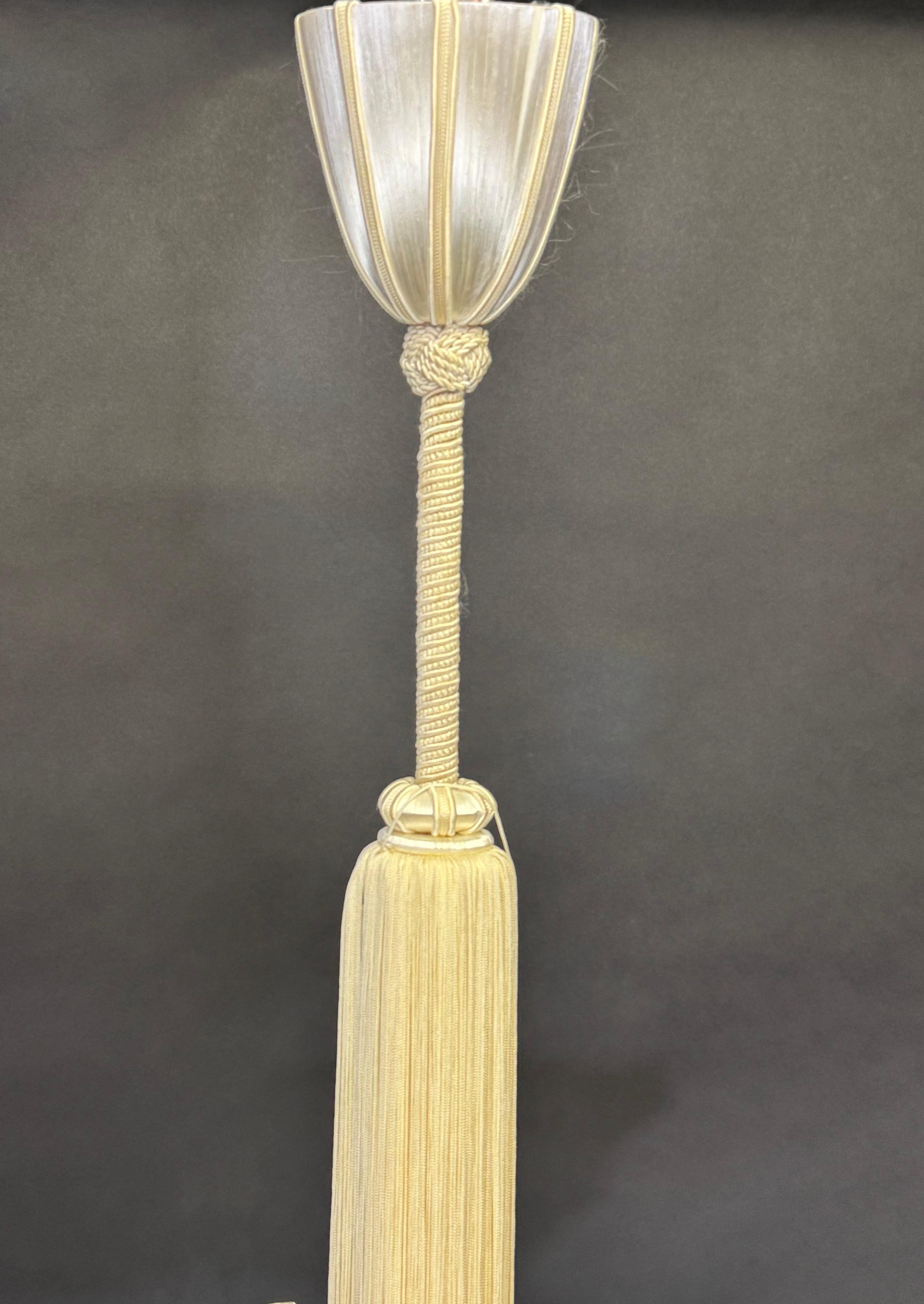 Lustre en cristal Bakalowis du milieu du XIXe siècle avec suspension à glands en soie, années 1960 en vente 3