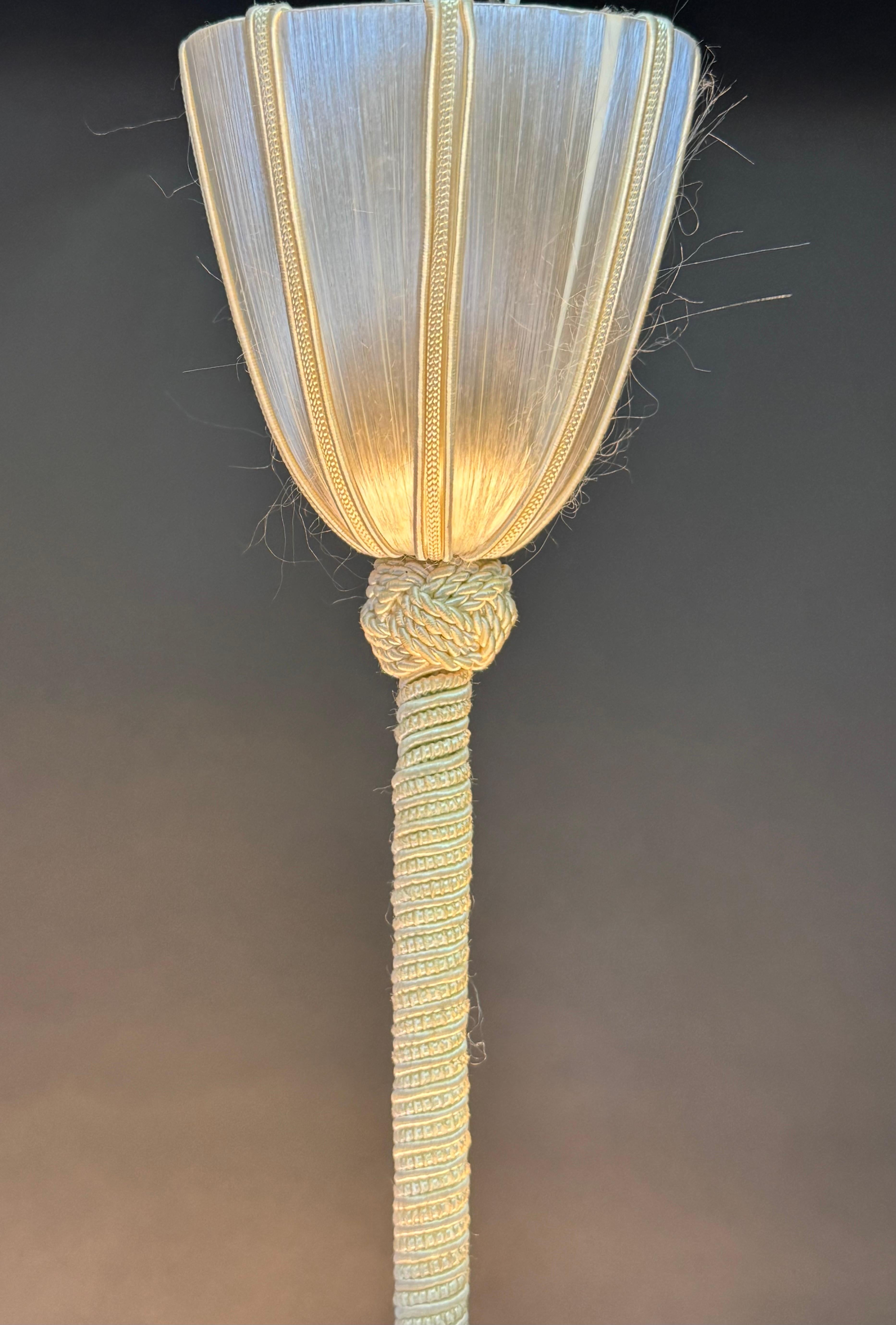 Laiton Lustre en cristal Bakalowis du milieu du XIXe siècle avec suspension à glands en soie, années 1960 en vente