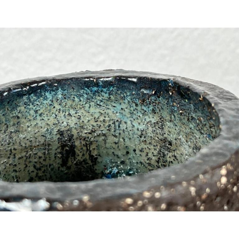20th Century Mid-Cenutry Brutalist Studio Pottery Vase Signed 55 For Sale