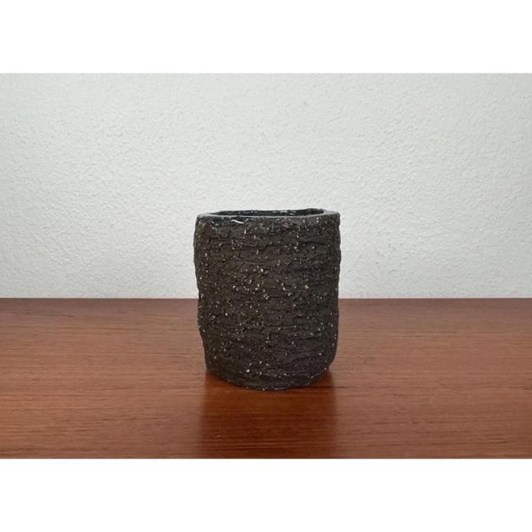 Ceramic Mid-Cenutry Brutalist Studio Pottery Vase Signed 55 For Sale