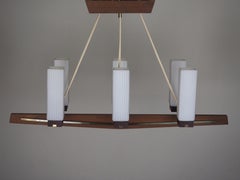 Midcenutry Danish Teak Brass and Opal Glass Chandelier, circa 1960s