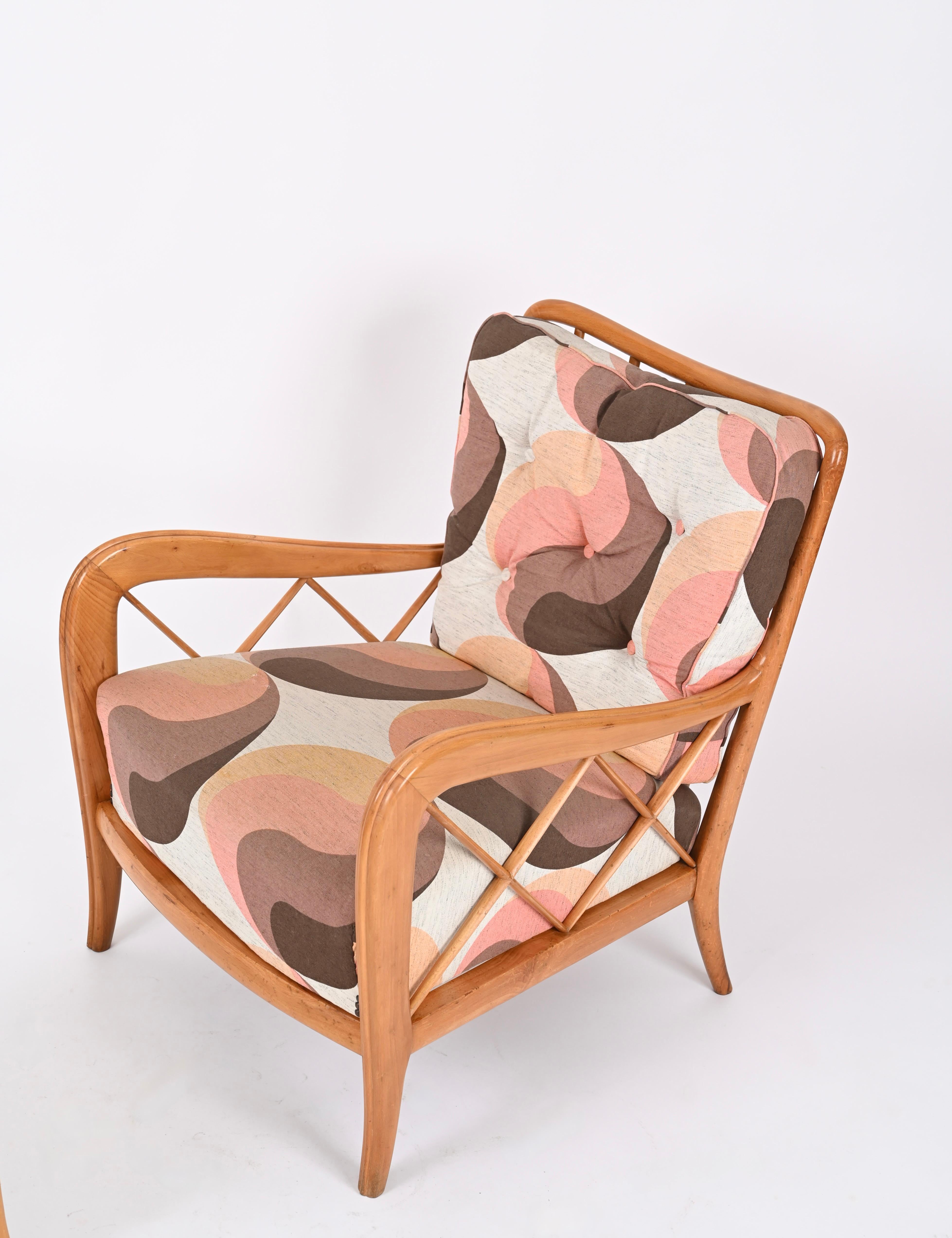 Mid-20th Century Mid-Cenutry Lounge Chair with Ottoman, Paolo Buffa Style, Italy 1950s For Sale