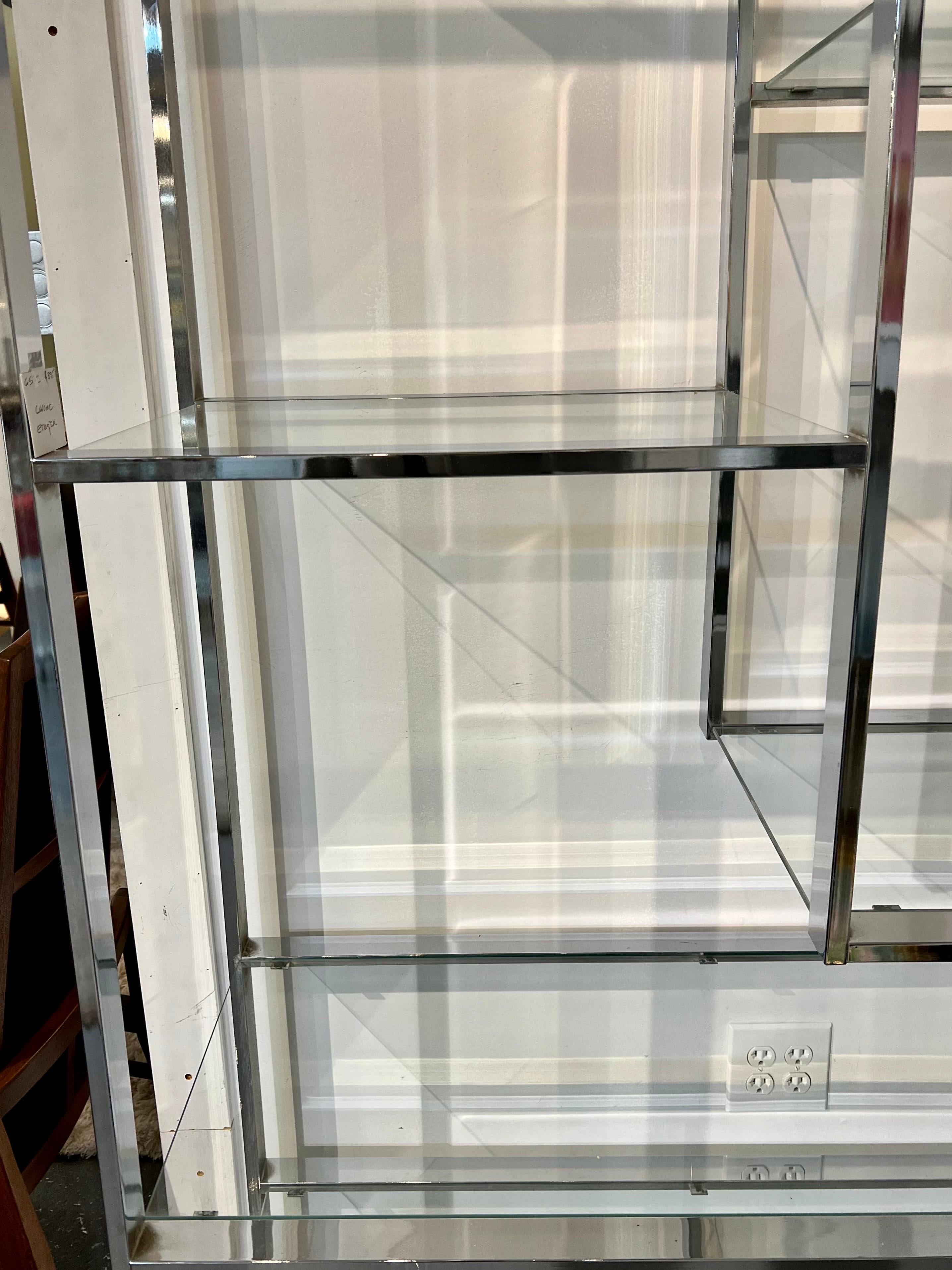 American Mid Century Chrome and Glass Large Etagere Shelf DIA