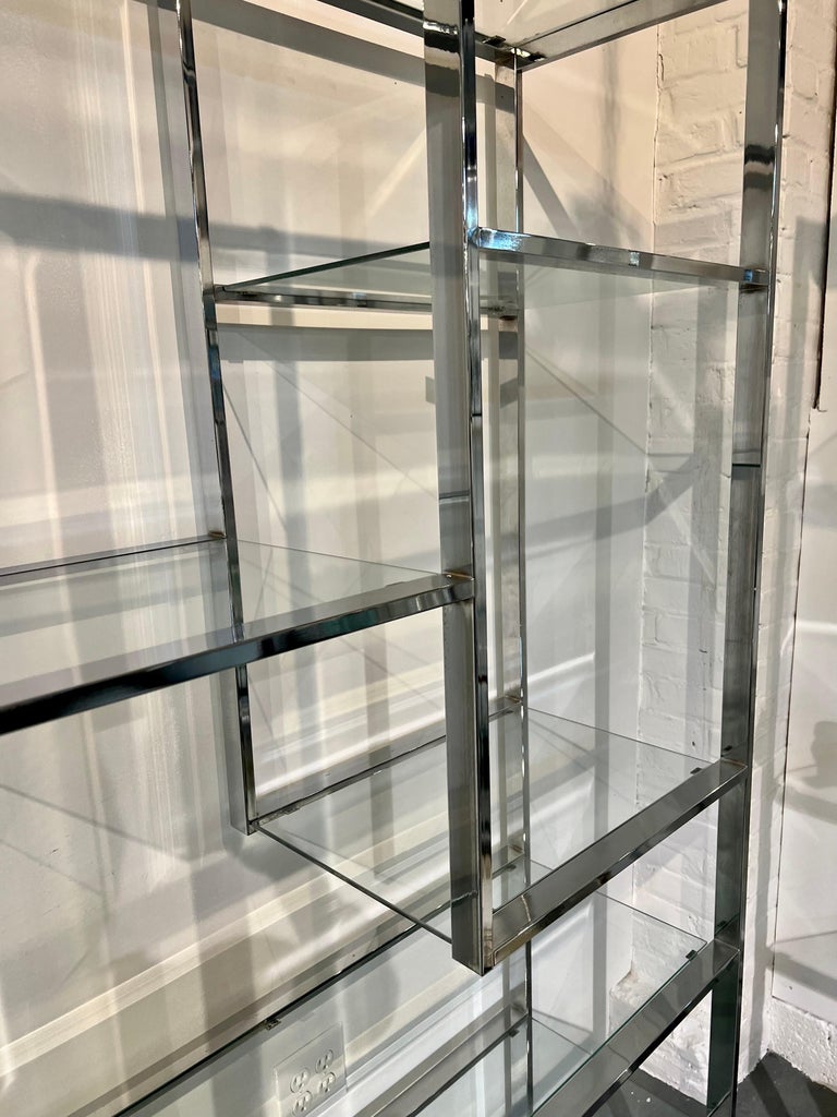 Mid Century Chrome and Glass Large Etagere Shelf DIA For Sale at 1stDibs