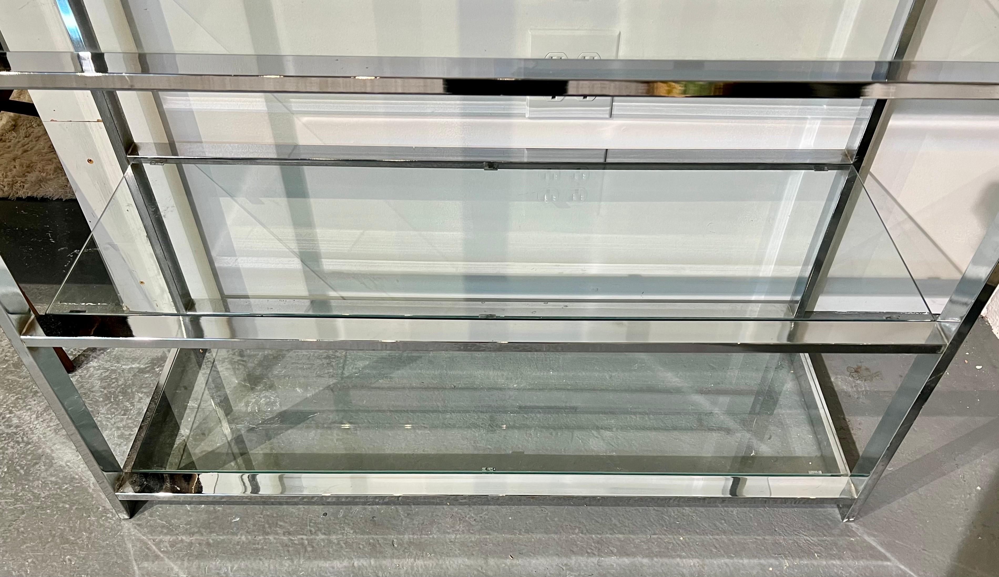 Mid Century Chrome and Glass Large Etagere Shelf DIA 1