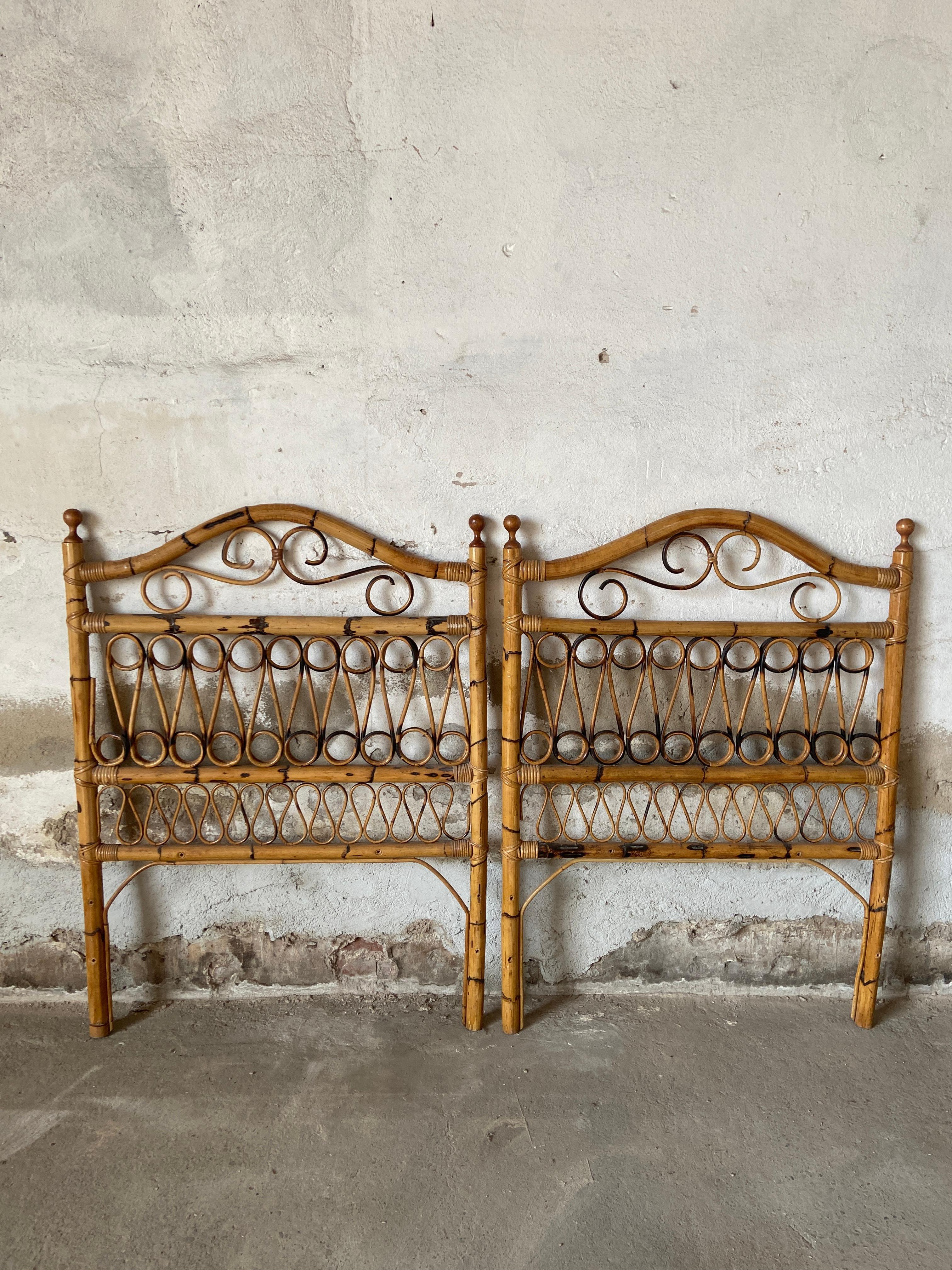 Mid-Century Modern Italian Bamboo and Rattan Single Bed, 1970s 1
