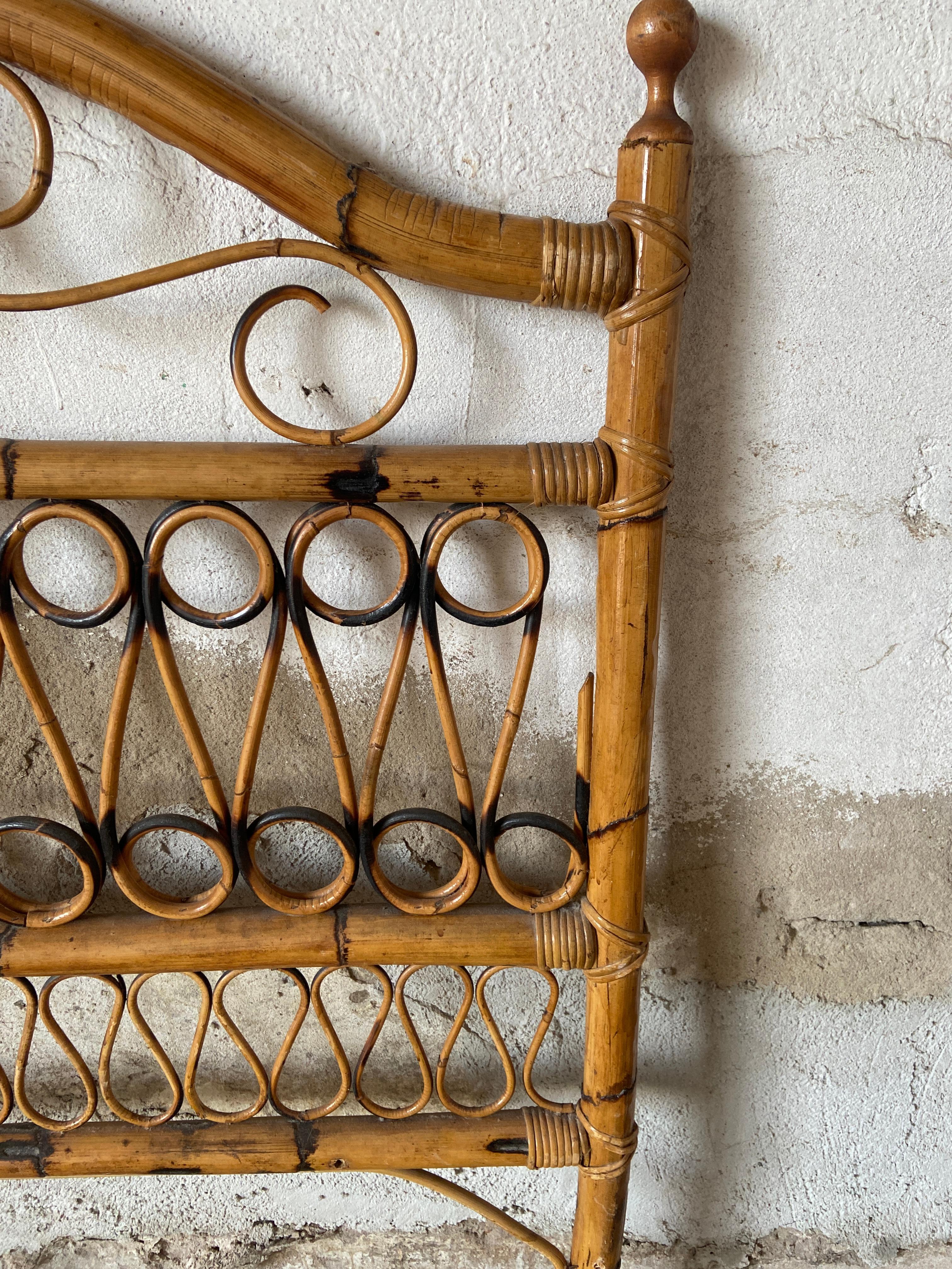 Mid-Century Modern Italian Bamboo and Rattan Single Bed, 1970s 2