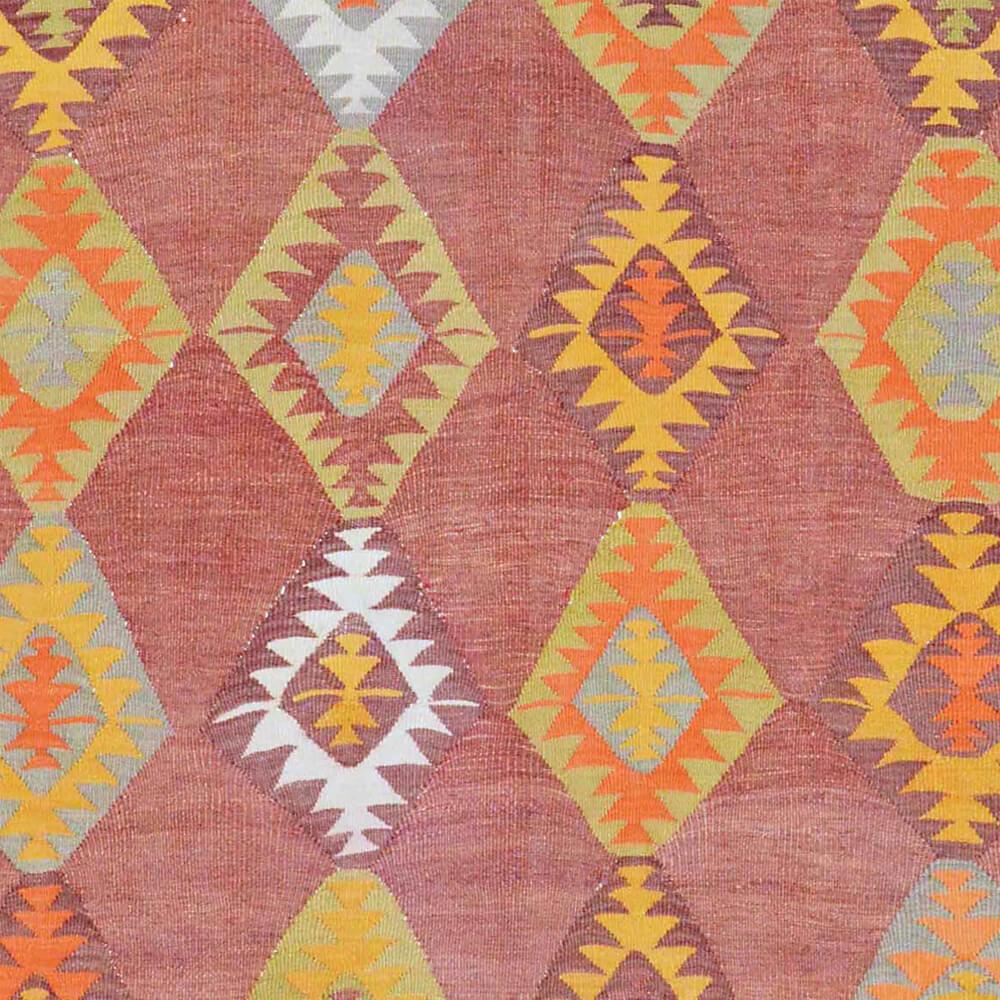 Mid-end-20th century handwoven Anatolian Kilim

This special kilim from Turkey was handwoven in the second half of the 20th century. 
Every time and every region has its own distinctive colors and shapes. For example the evil eye in this Kilim,