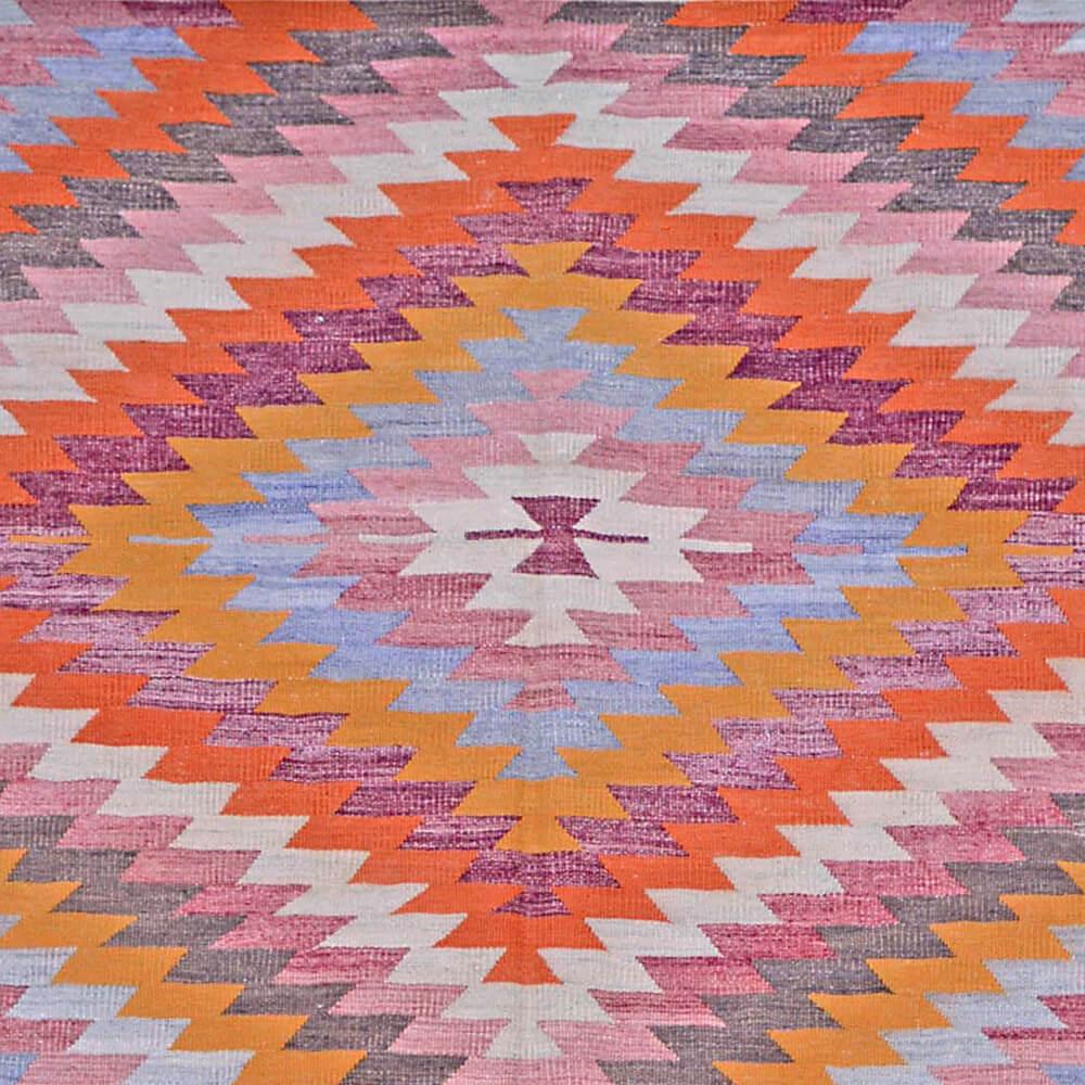 Mid-end-20th century handwoven Anatolian multi-color Kilim

This special kilim from Turkey was handwoven in the second half of the 20th century. 
Every time and every region has its own distinctive colors and shapes. For example the evil eye in