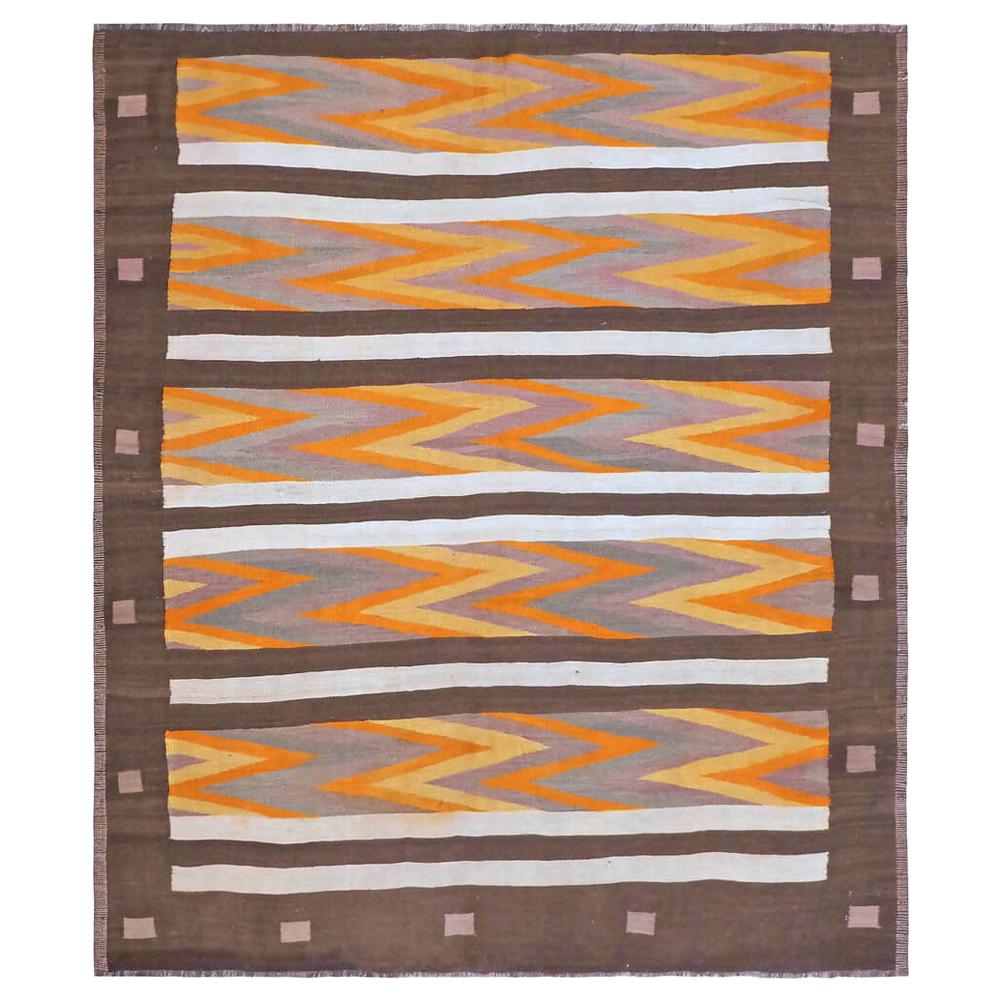 Mid-End 20th Century Handwoven Woolen Traditional Asian  Kilim Carpet For Sale