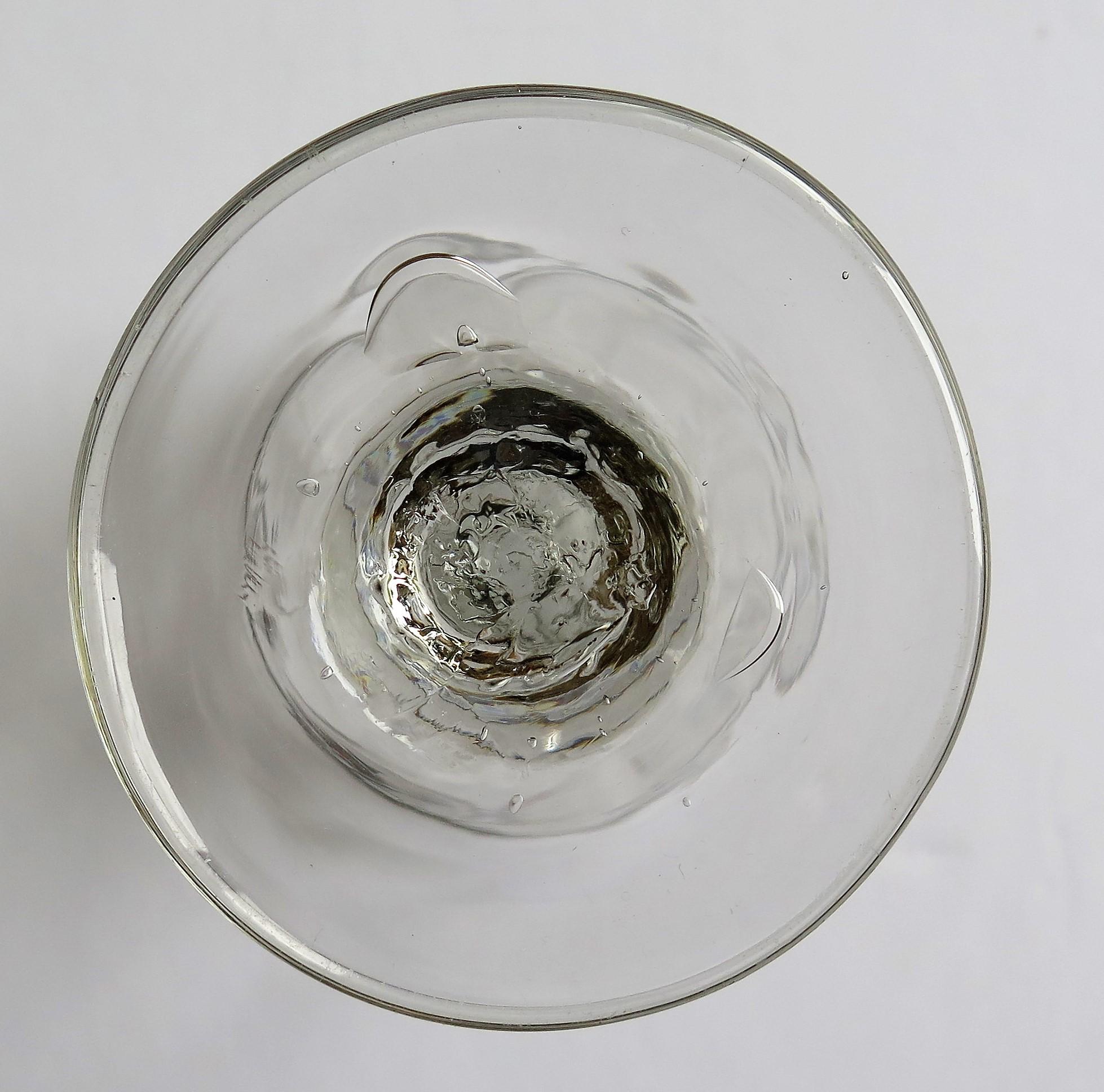 Mid-Georgian Dwarf Ale Drinking Glass Wrythen Bowl Hand Blown, English Ca 1760 For Sale 11