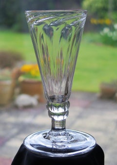 Mid-18thC Dwarf Ale Drinking Glass Wrythen Bowl Hand Blown, English Ca 1760